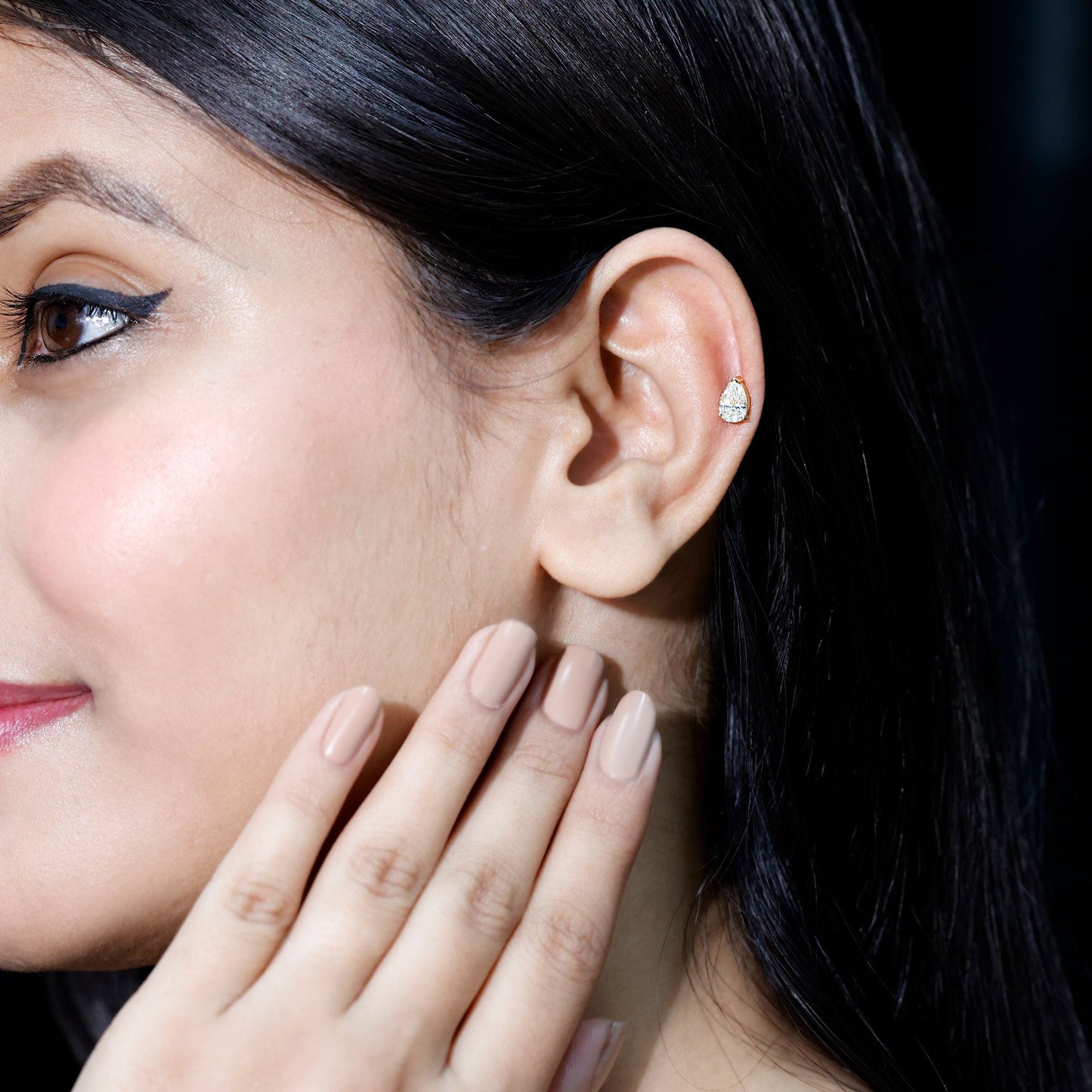 Pear Shaped Diamond Solitaire Tragus Earring