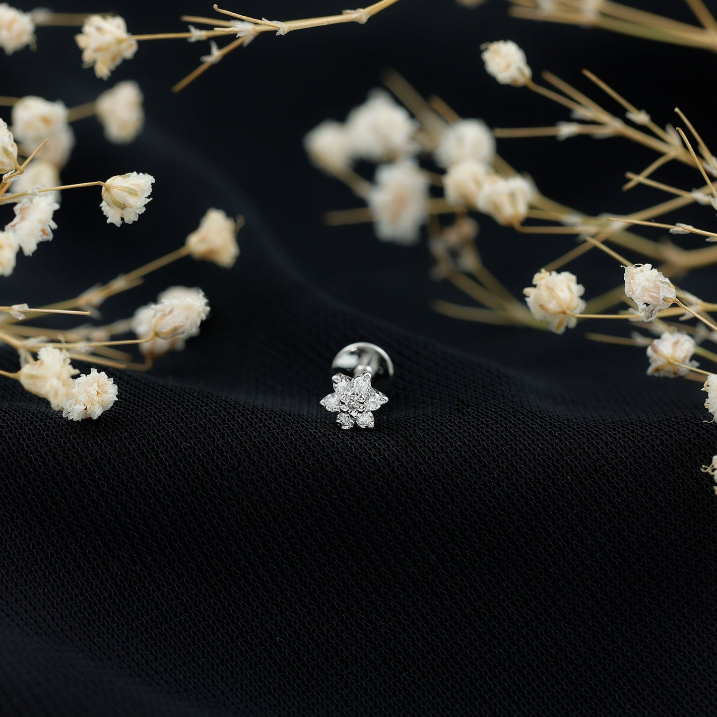 Round Cut Natural Diamond Flower Nose Stud For Women