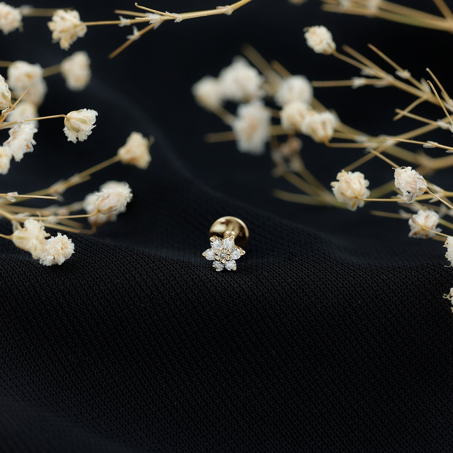 Round Cut Natural Diamond Flower Nose Stud For Women
