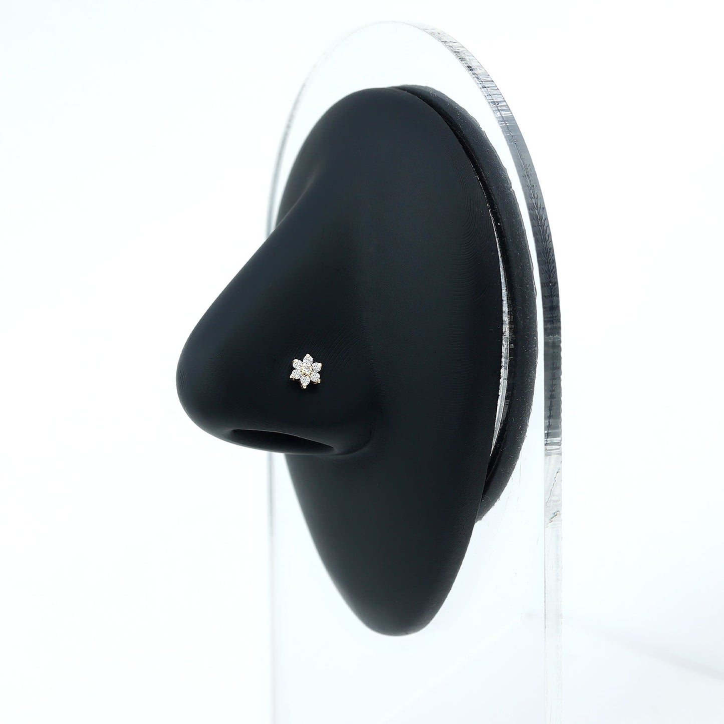 Round Cut Natural Diamond Flower Nose Stud For Women