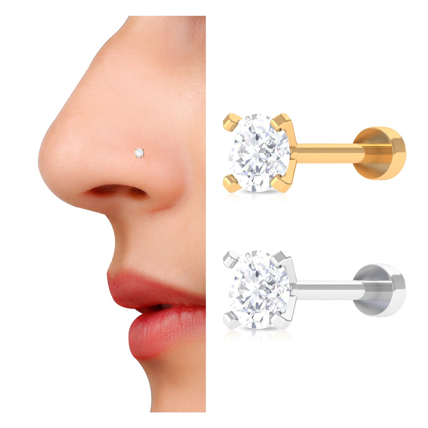 Round Shape Moissanite Solitaire Nose Pin