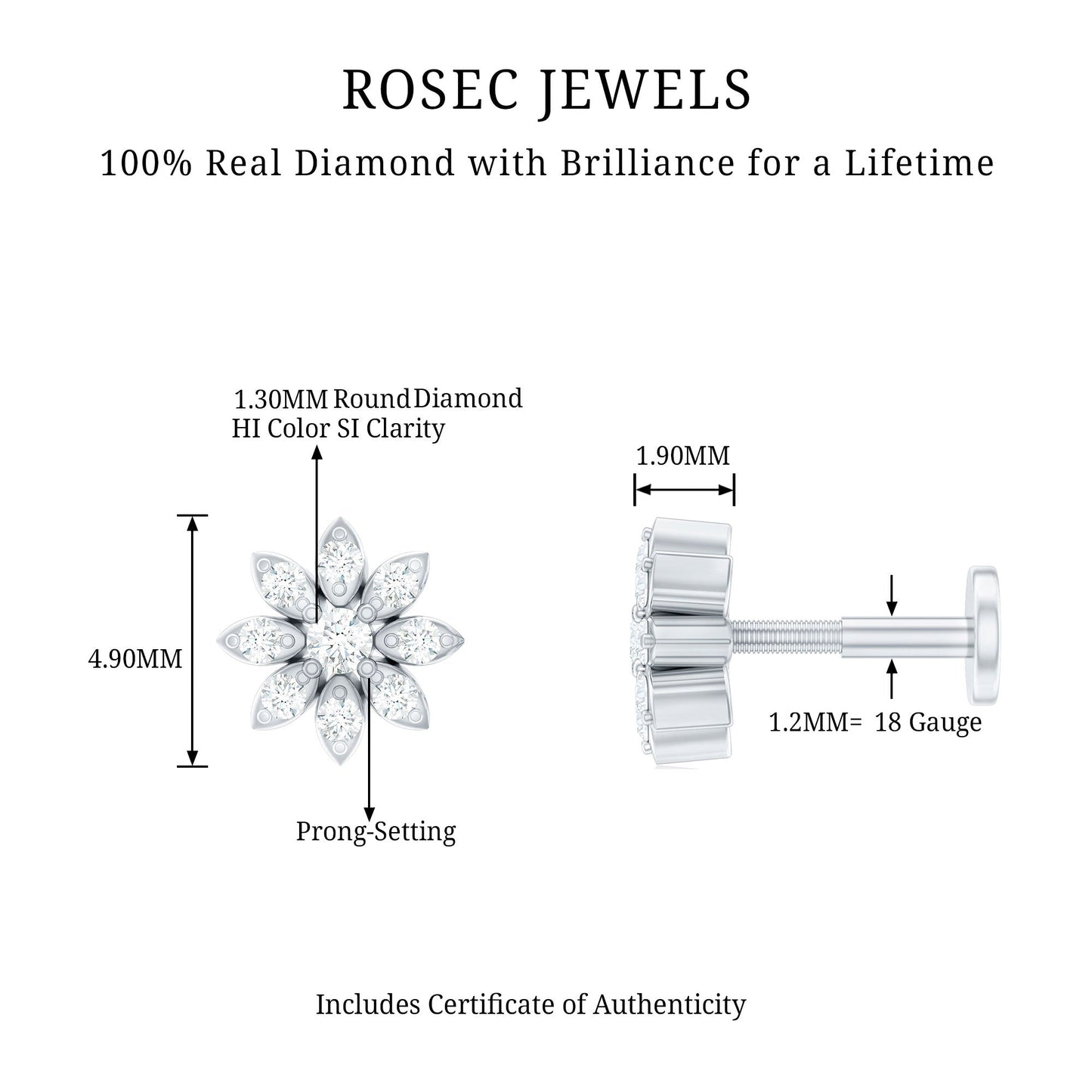 Flower Diamond Nose Ring Stud for Women