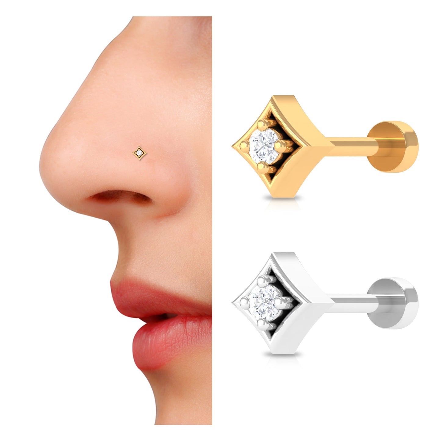 Round Moissanite Solitaire Geometric Nose Pin