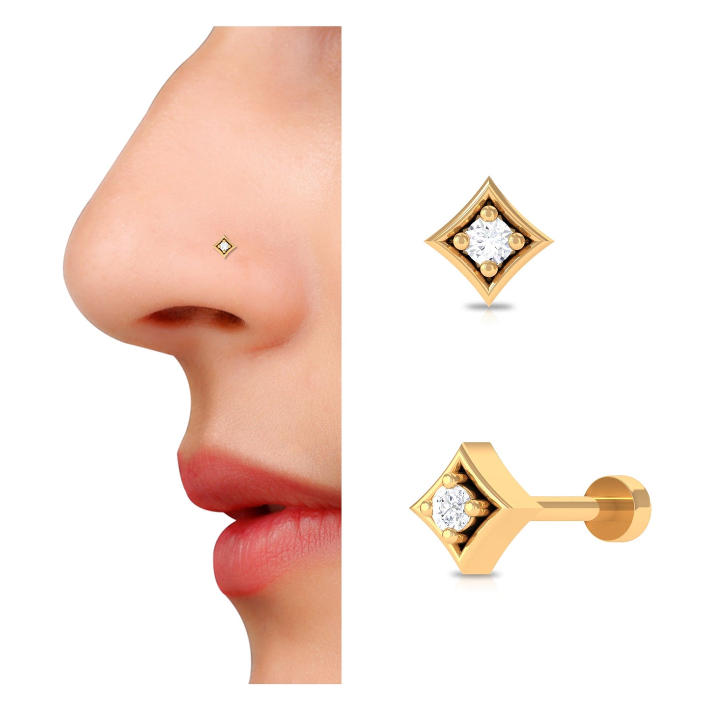 Round Moissanite Solitaire Geometric Nose Pin