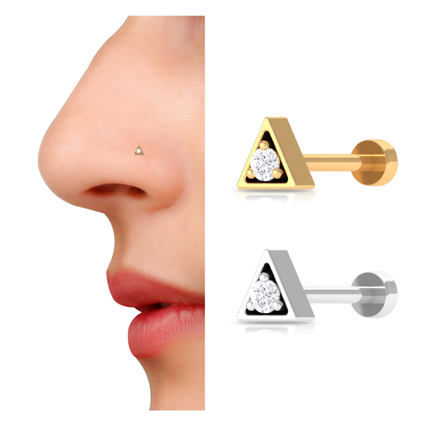 Real Diamond Minimal Triangle Nose Stud