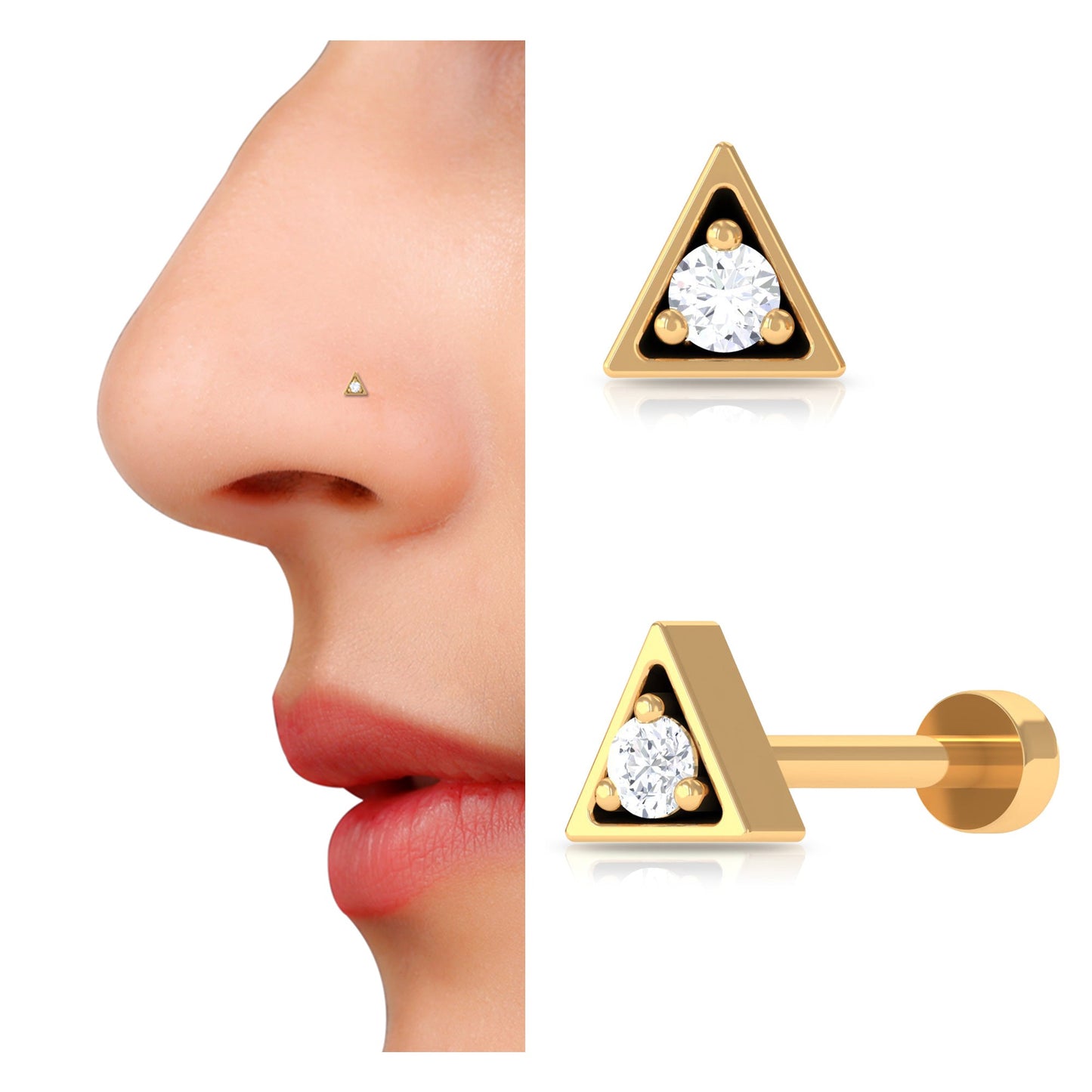 Real Diamond Minimal Triangle Nose Stud
