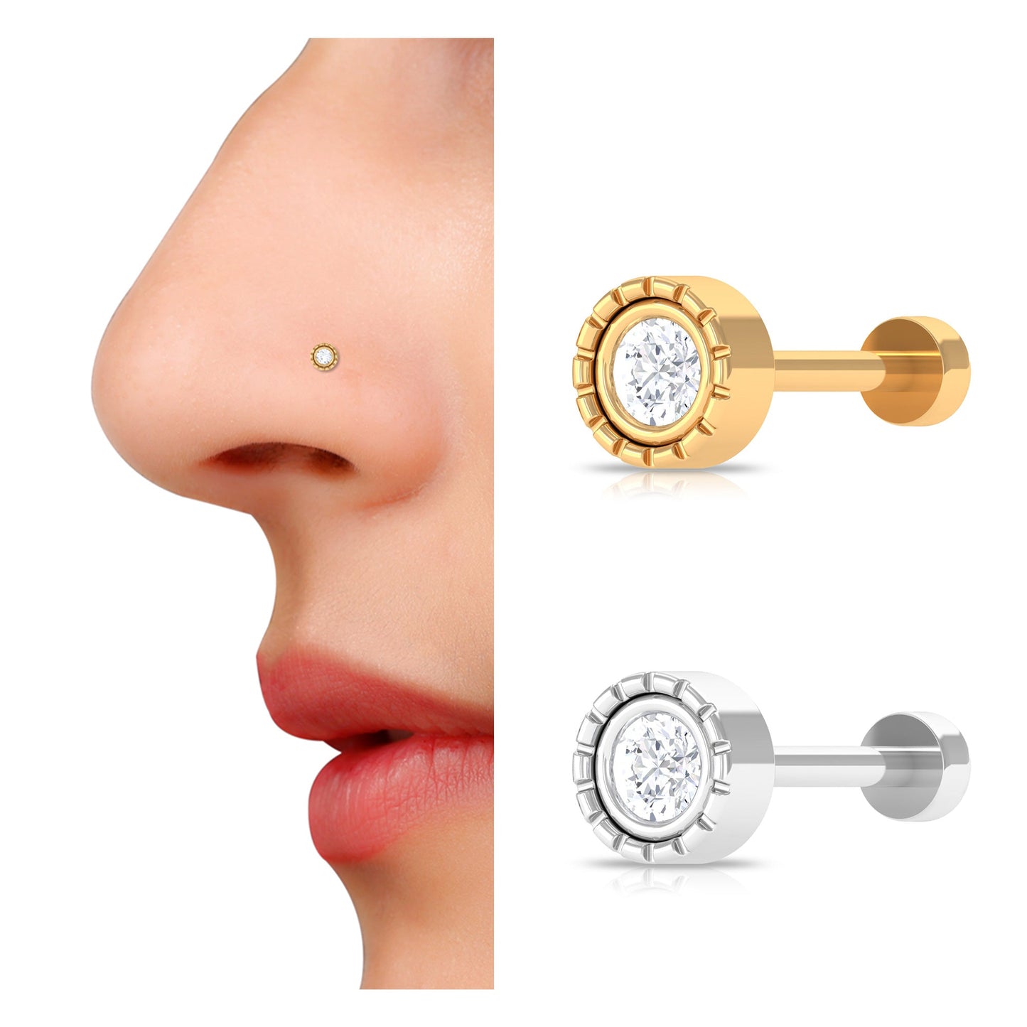 Round Diamond Nose Pin in Bezel Setting