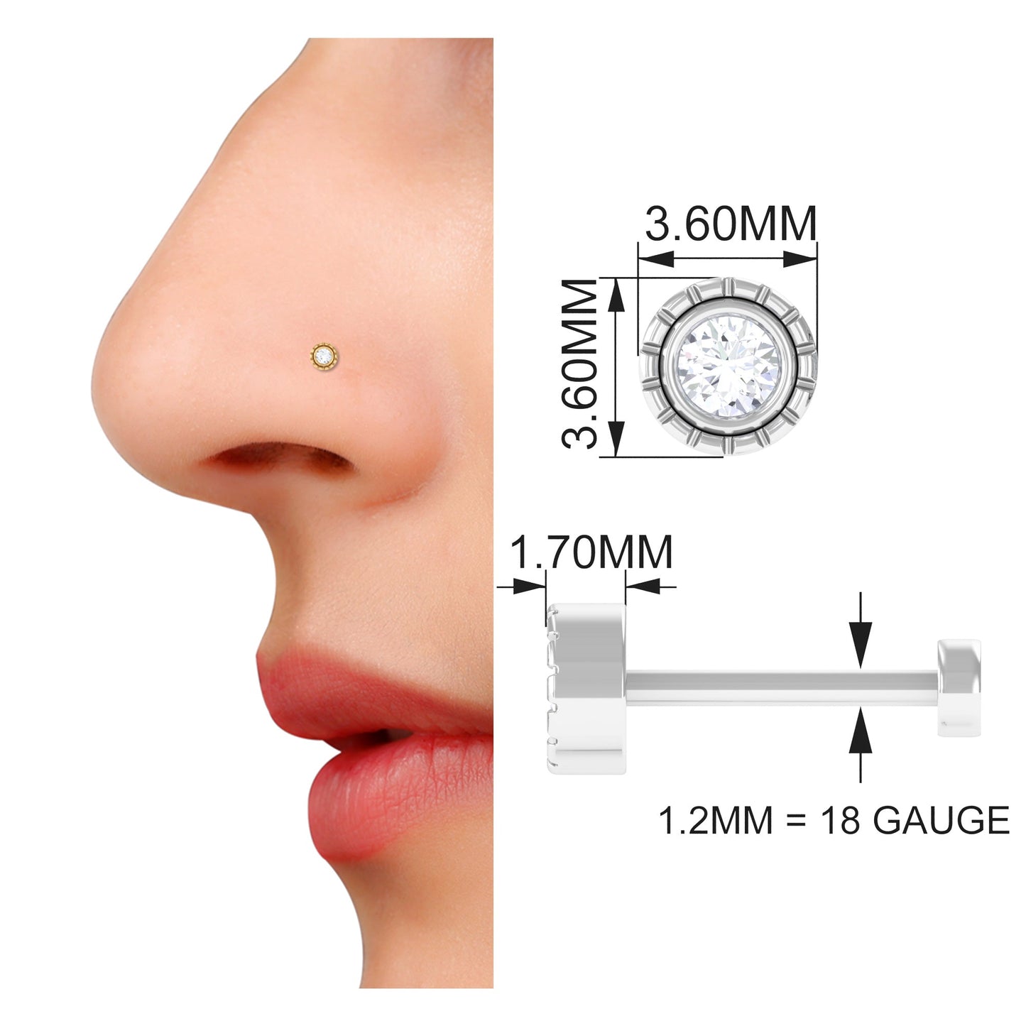 Round Diamond Nose Pin in Bezel Setting