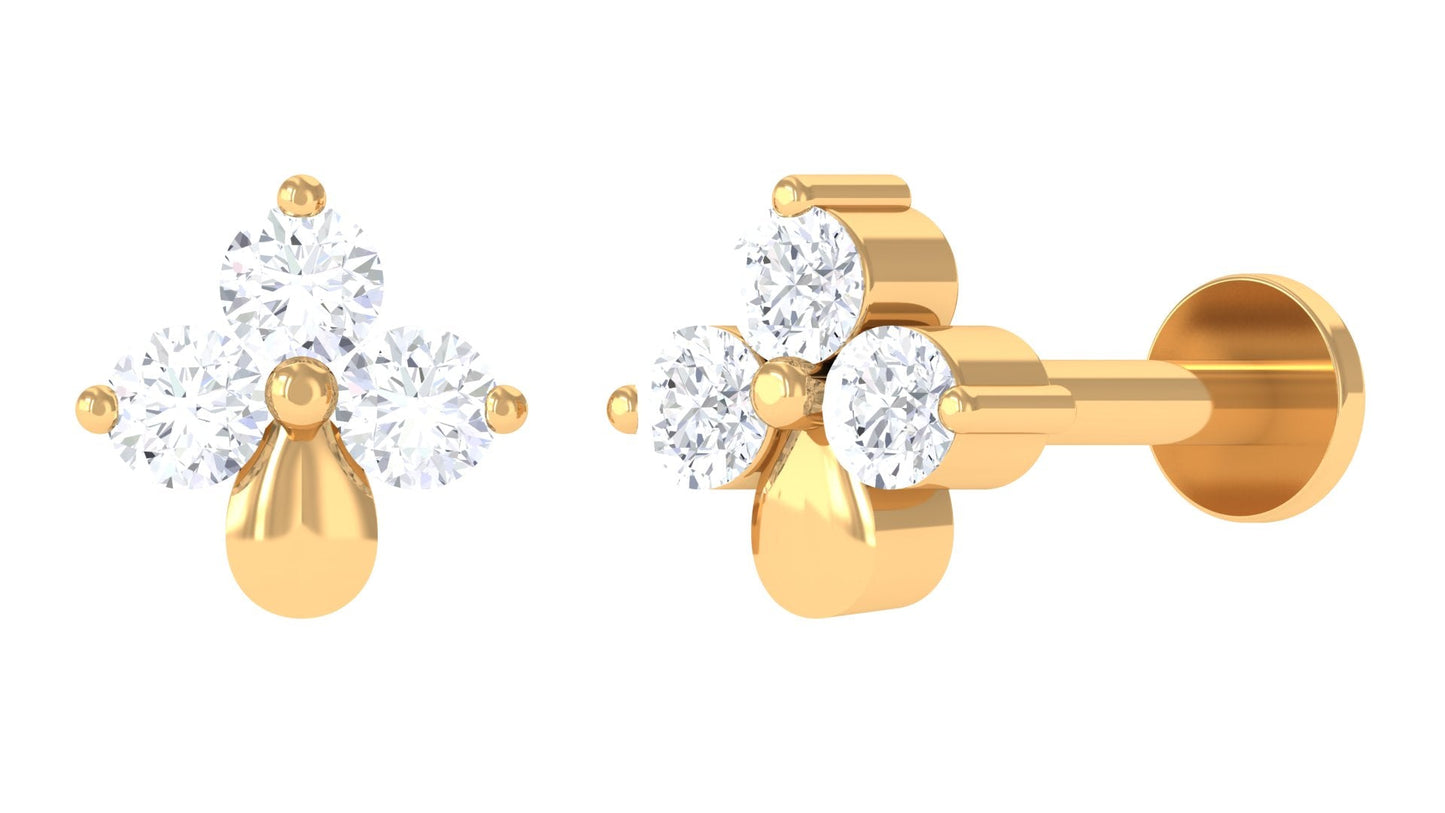 Natural Diamond 3 Stone Flower Nose Pin