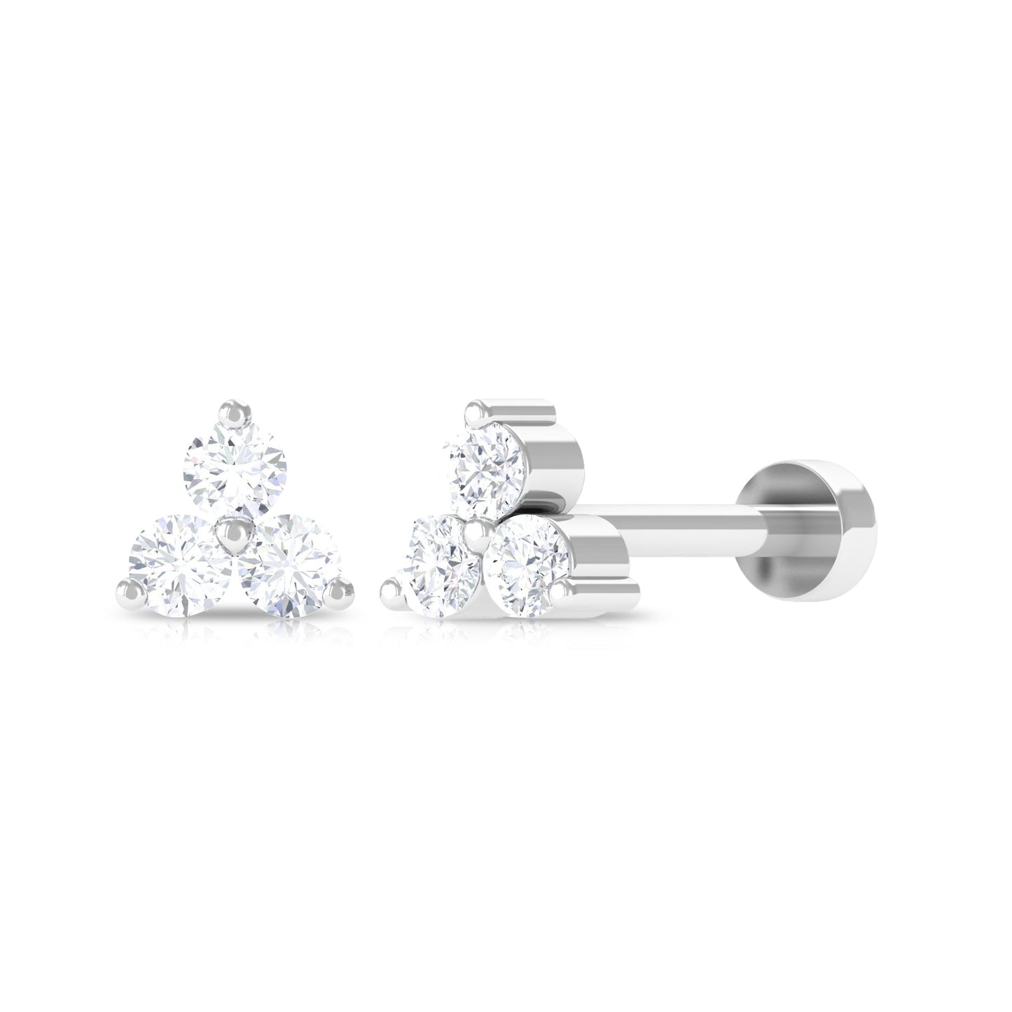 Round Diamond Three Stone Nose Pin