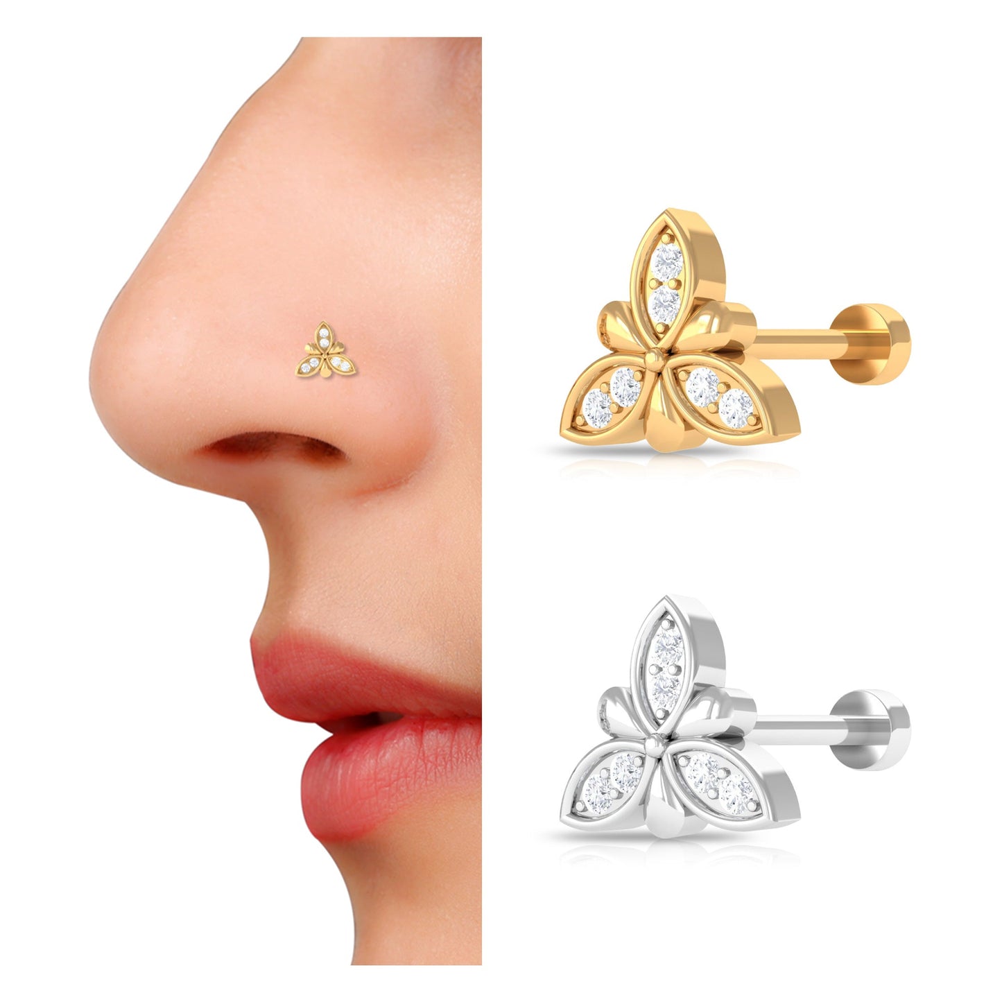 Simple Diamond Flower Nose Stud for Women