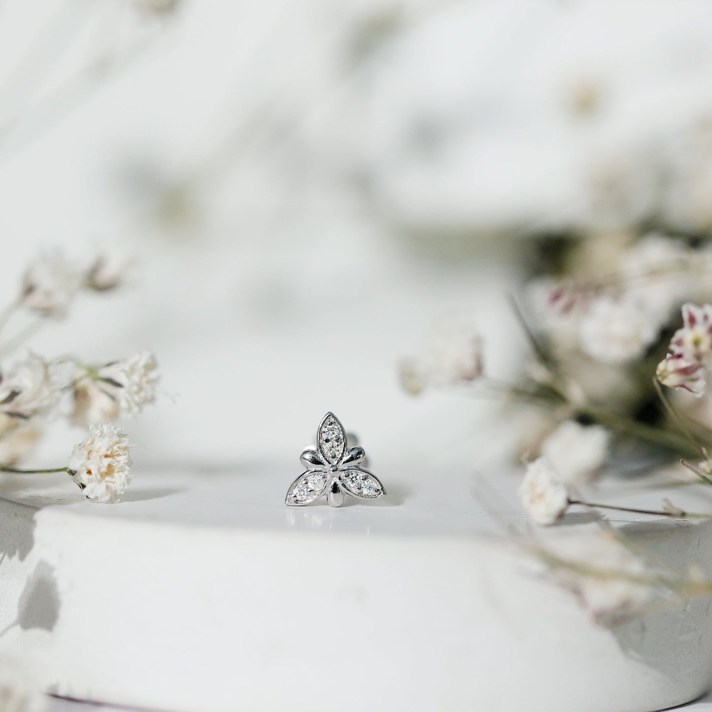 Simple Diamond Flower Nose Stud for Women