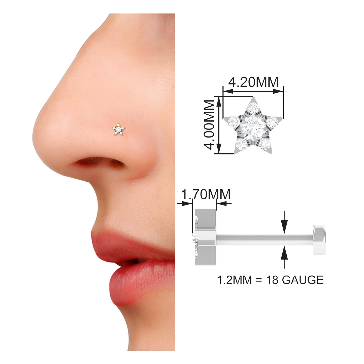 Genuine Diamond Star Nose Pin with Certificate