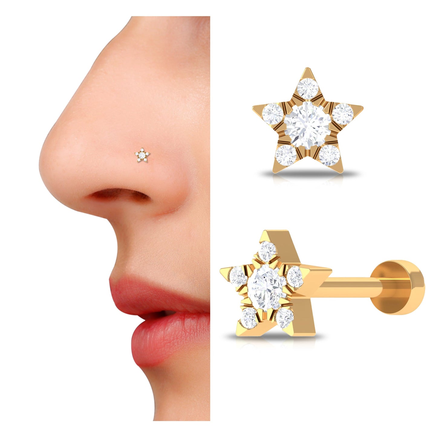 Genuine Diamond Star Nose Pin with Certificate
