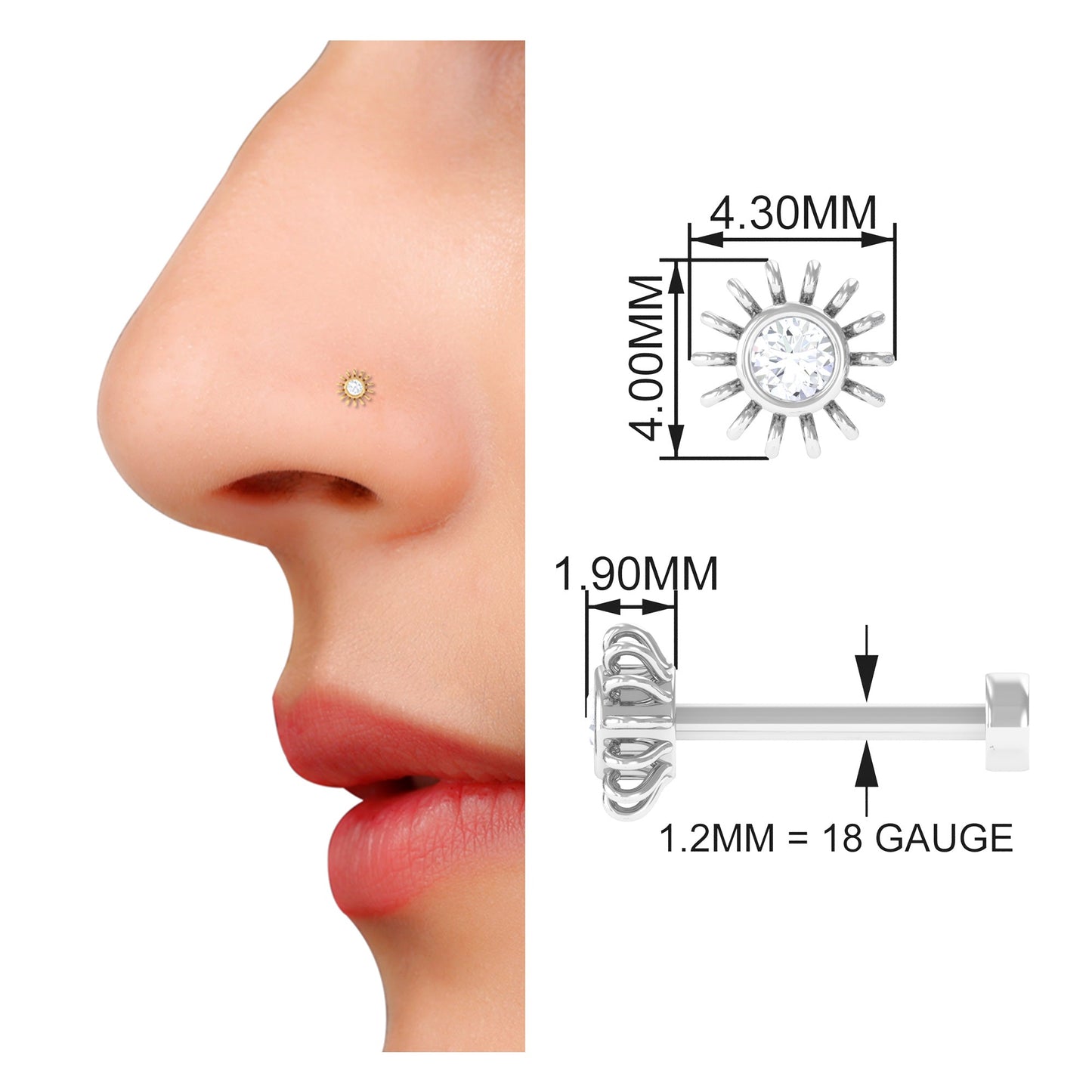 Dainty Round Diamond Sunburst Nose Pin