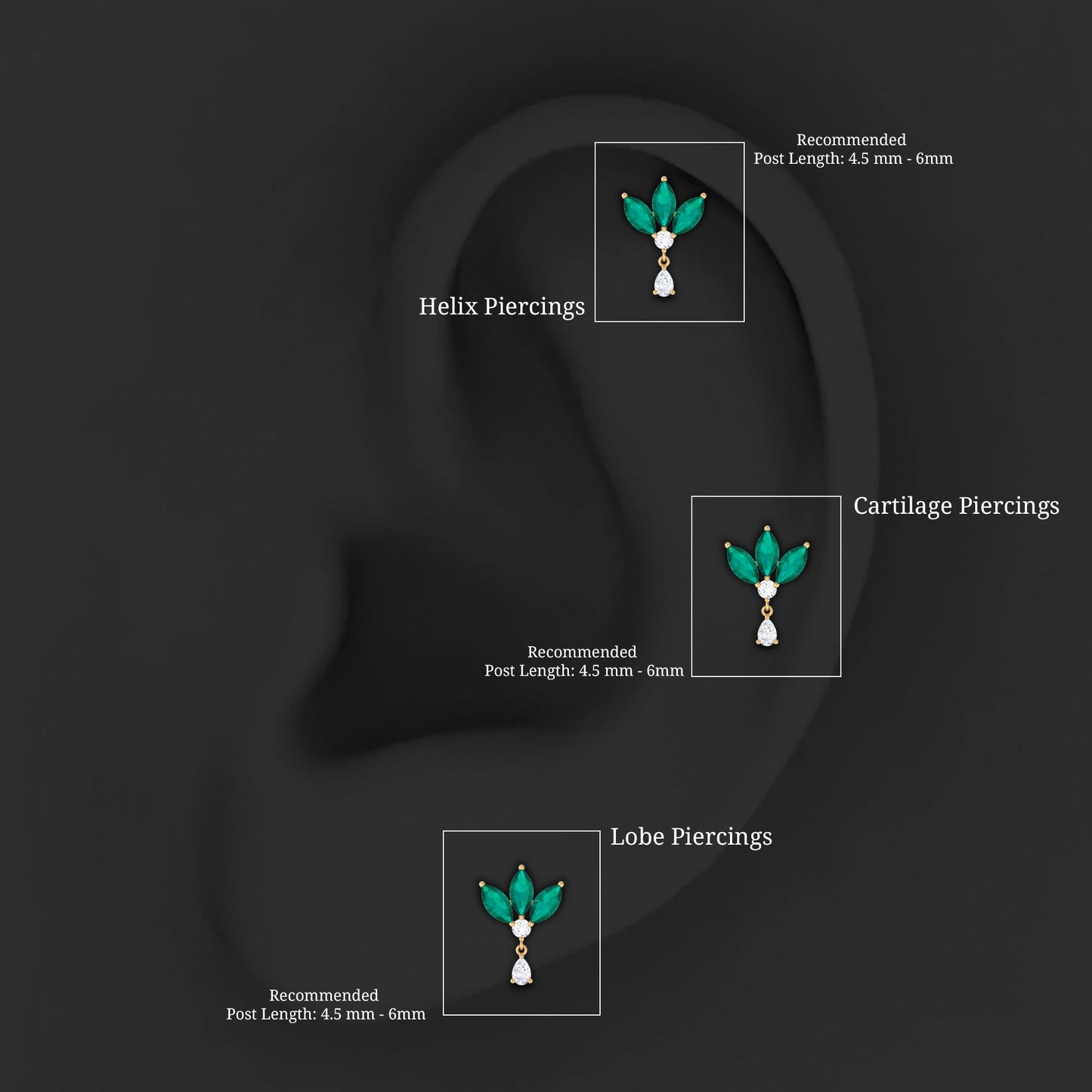 Marquise Created Emerald and Moissanite Flower Drop Earring