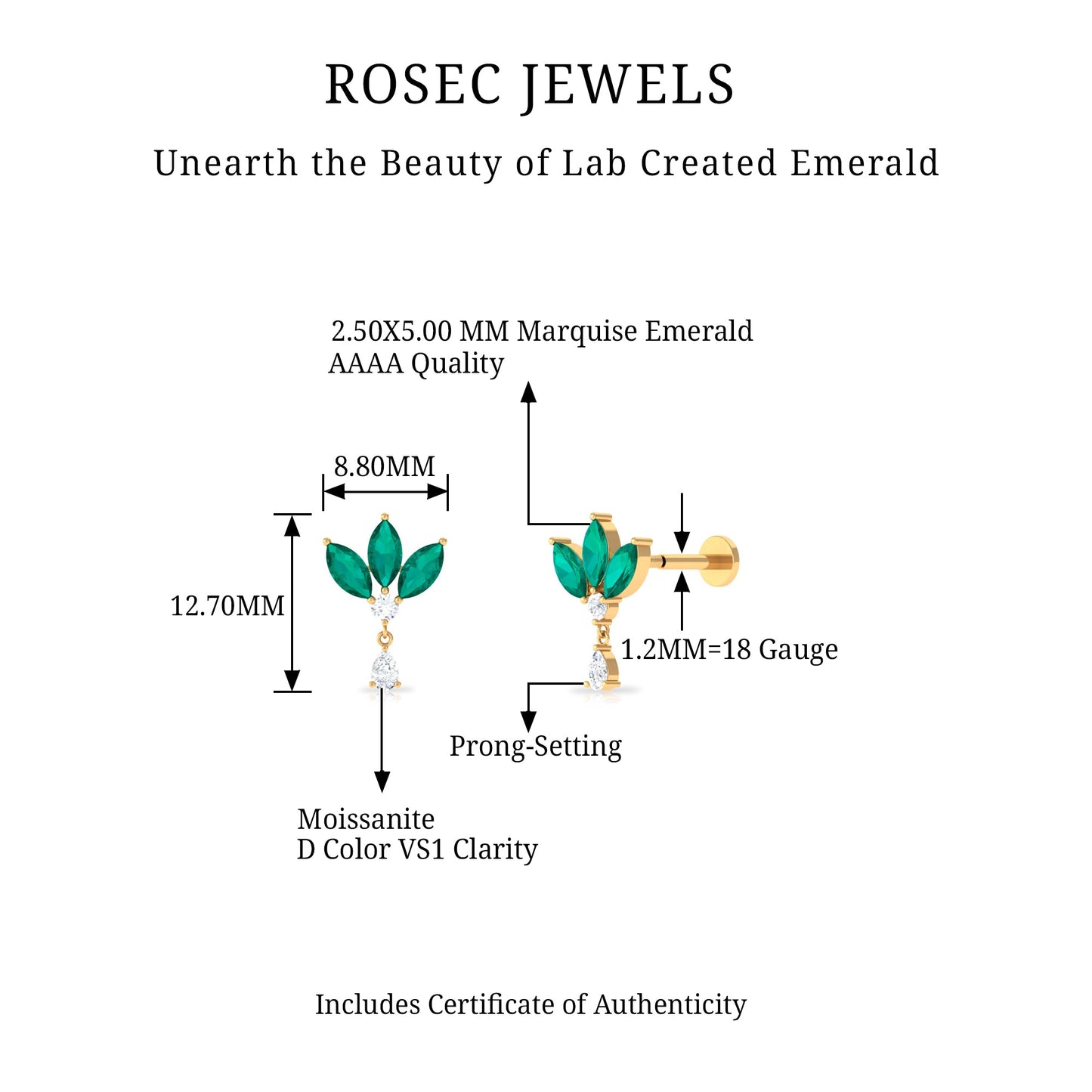 Marquise Created Emerald and Moissanite Flower Drop Earring