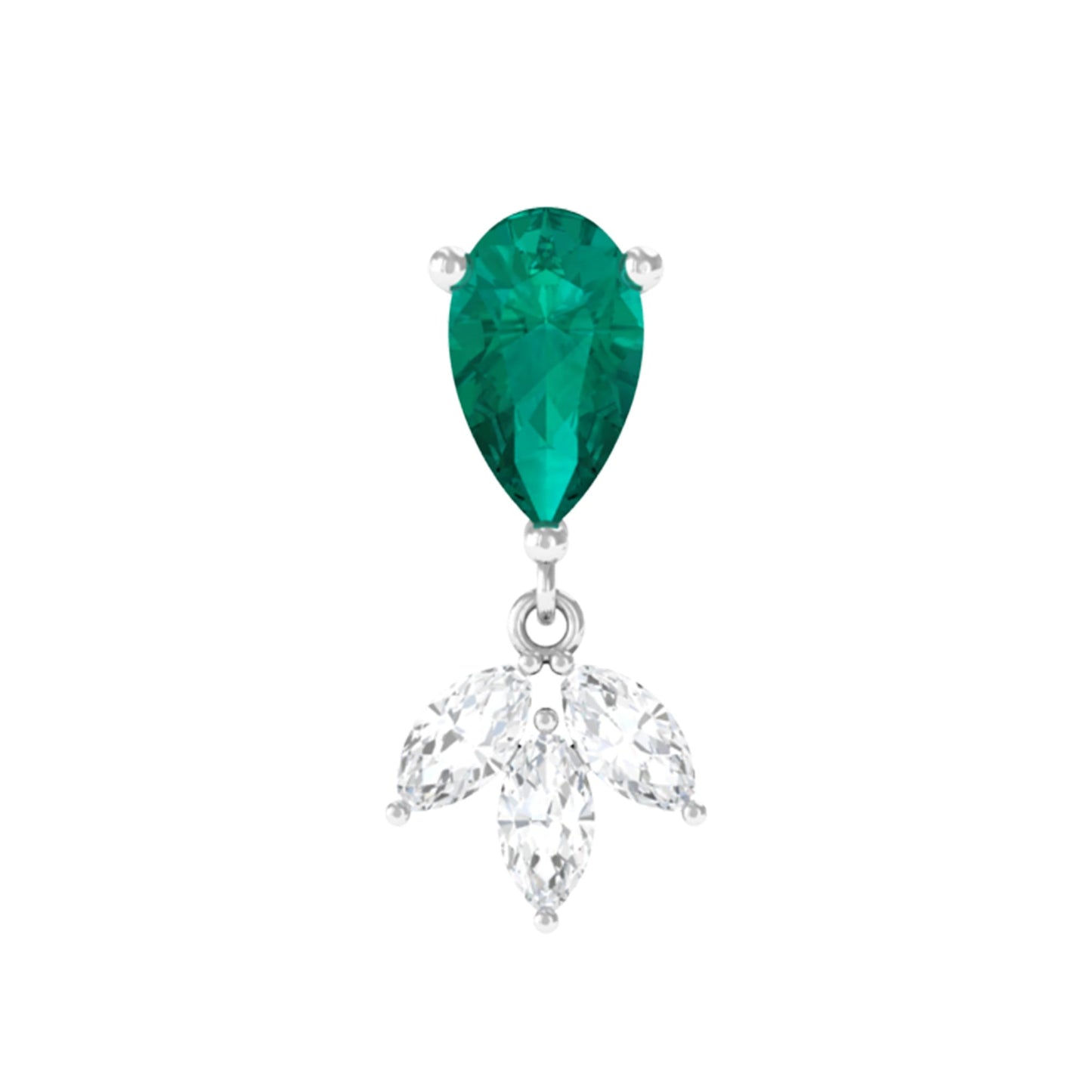 Certified Emerald and Diamond Drop Earring for Helix Piercing
