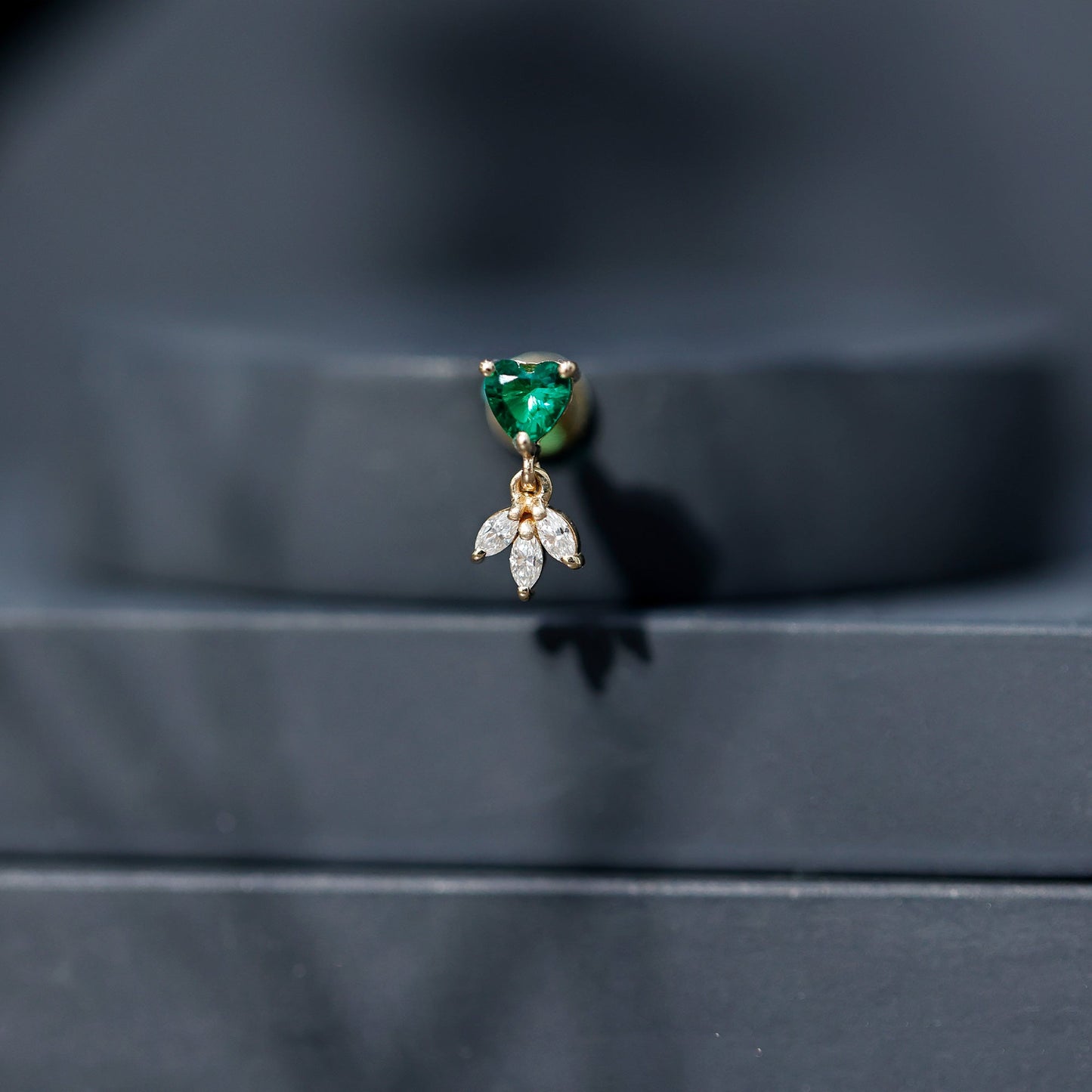 Heart Shape Lab Created Emerald and Diamond Helix Drop Earring