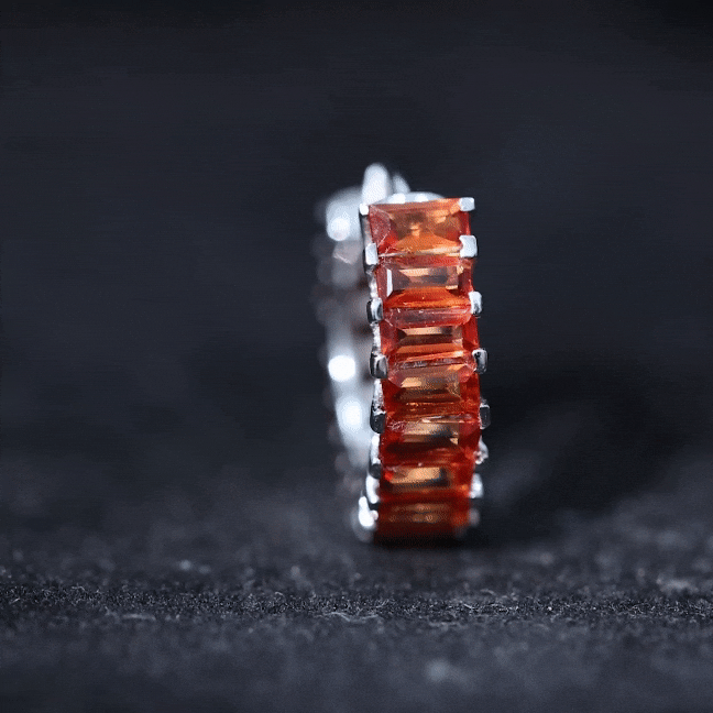 Baguette Cut Lab Grown Orange Sapphire Conch Hoop Earring