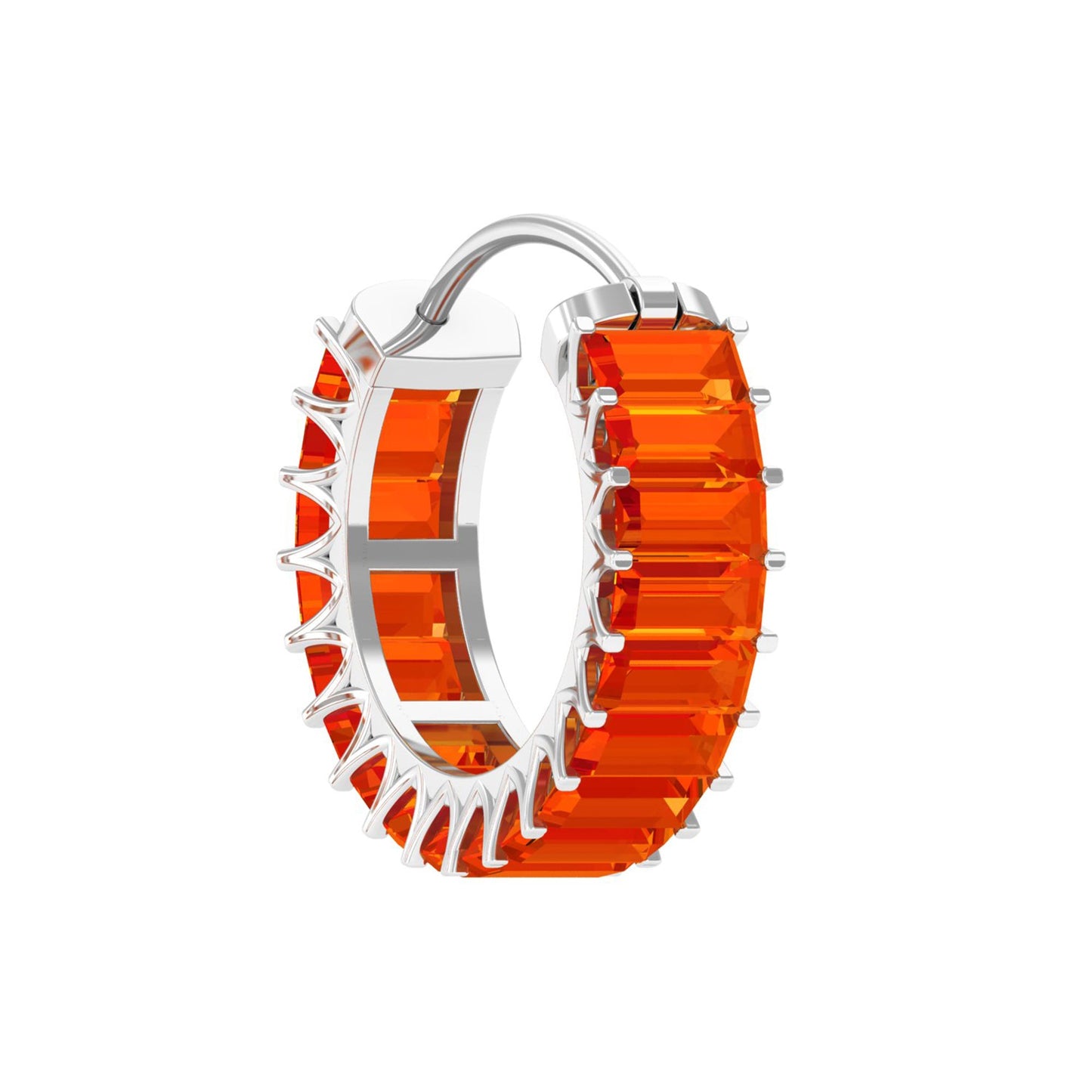 Baguette Cut Lab Grown Orange Sapphire Conch Hoop Earring
