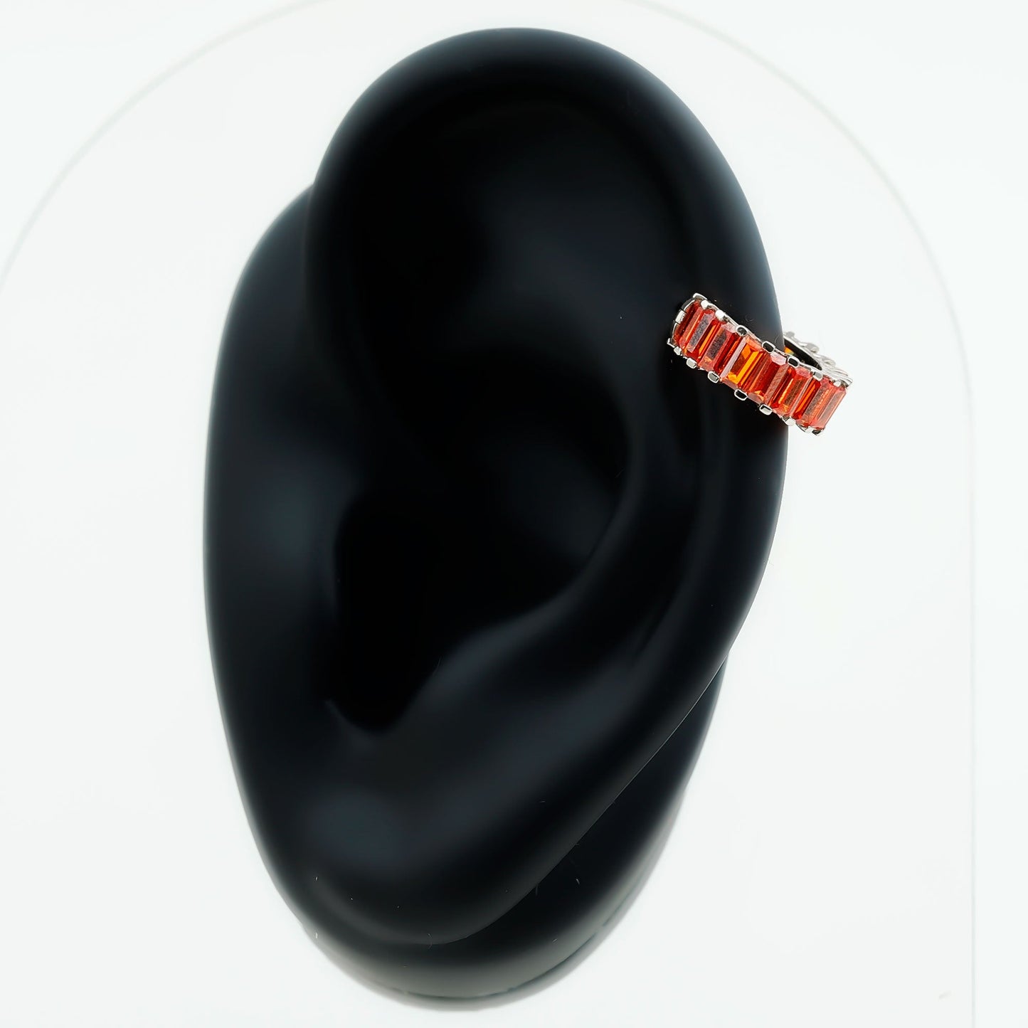 Baguette Cut Lab Grown Orange Sapphire Conch Hoop Earring