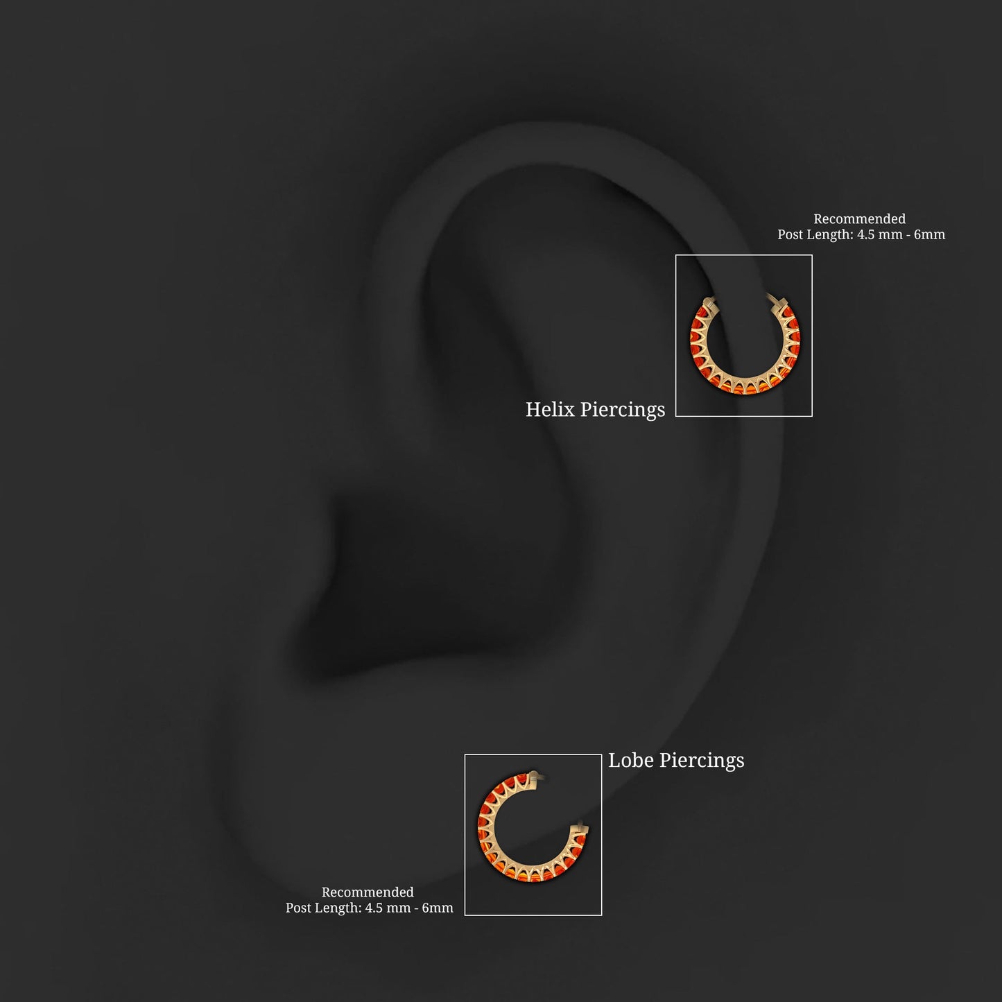 Baguette Cut Lab Grown Orange Sapphire Conch Hoop Earring