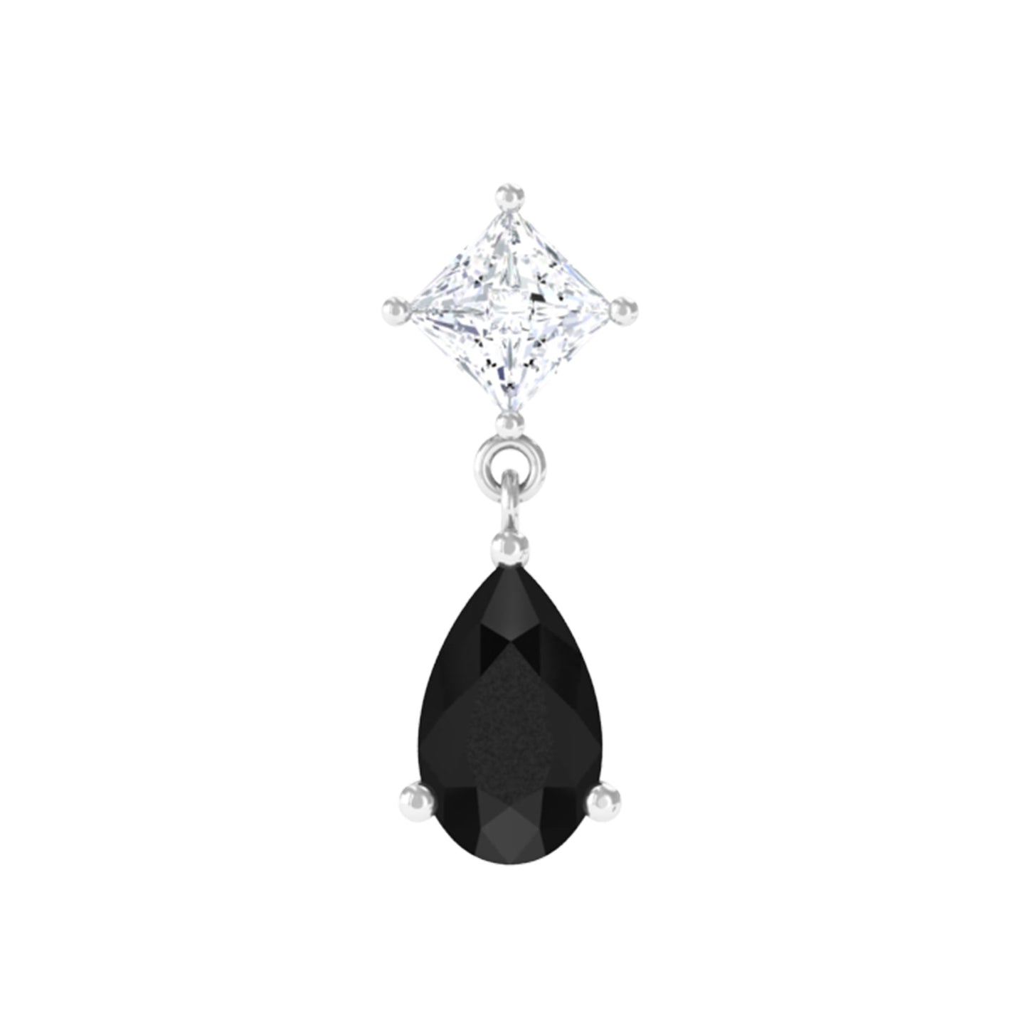 Pear Shape Black Onyx and Diamond Dangling Helix Earring