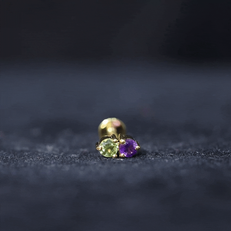Real Amethyst and Peridot Two Stone Helix Earring