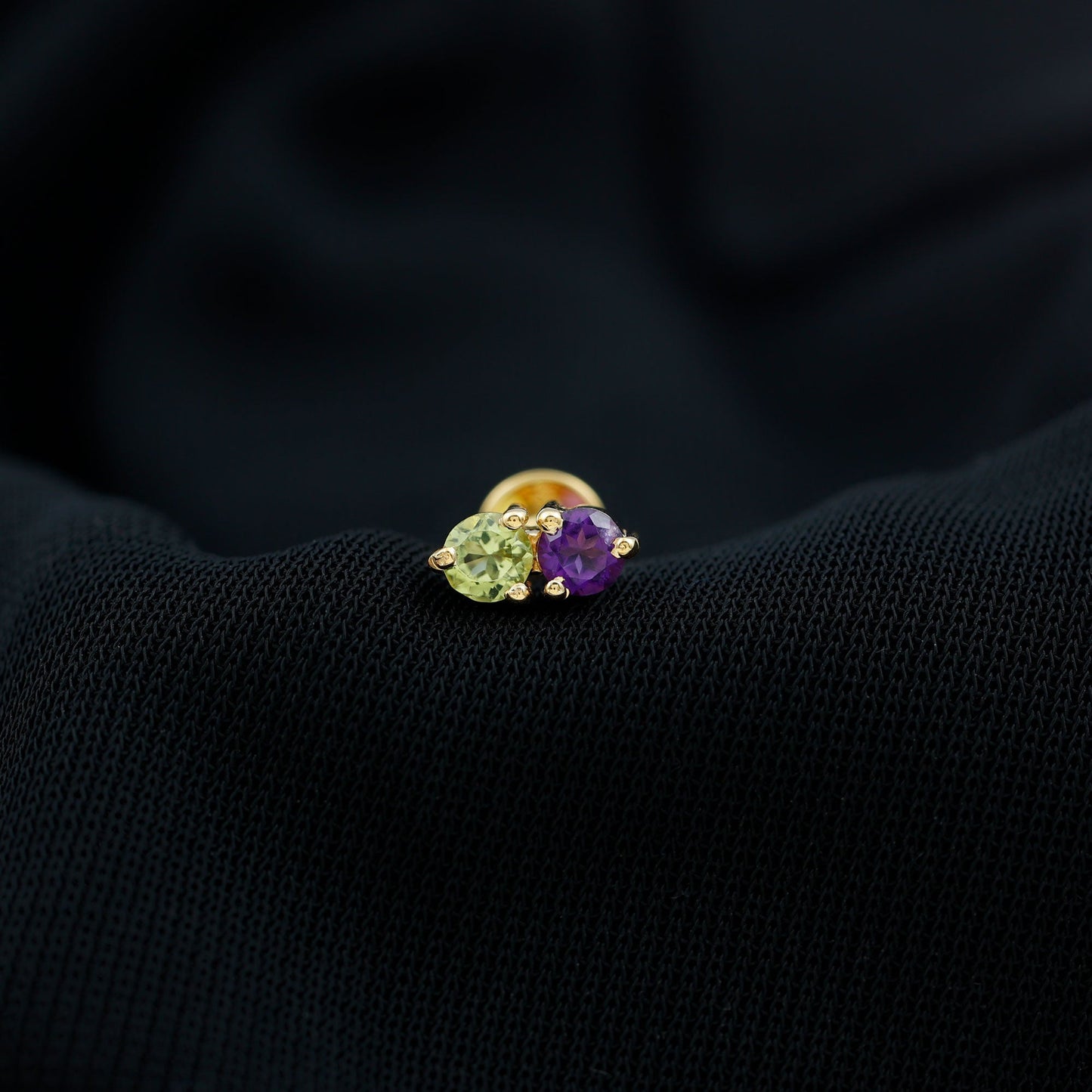 Real Amethyst and Peridot Two Stone Helix Earring