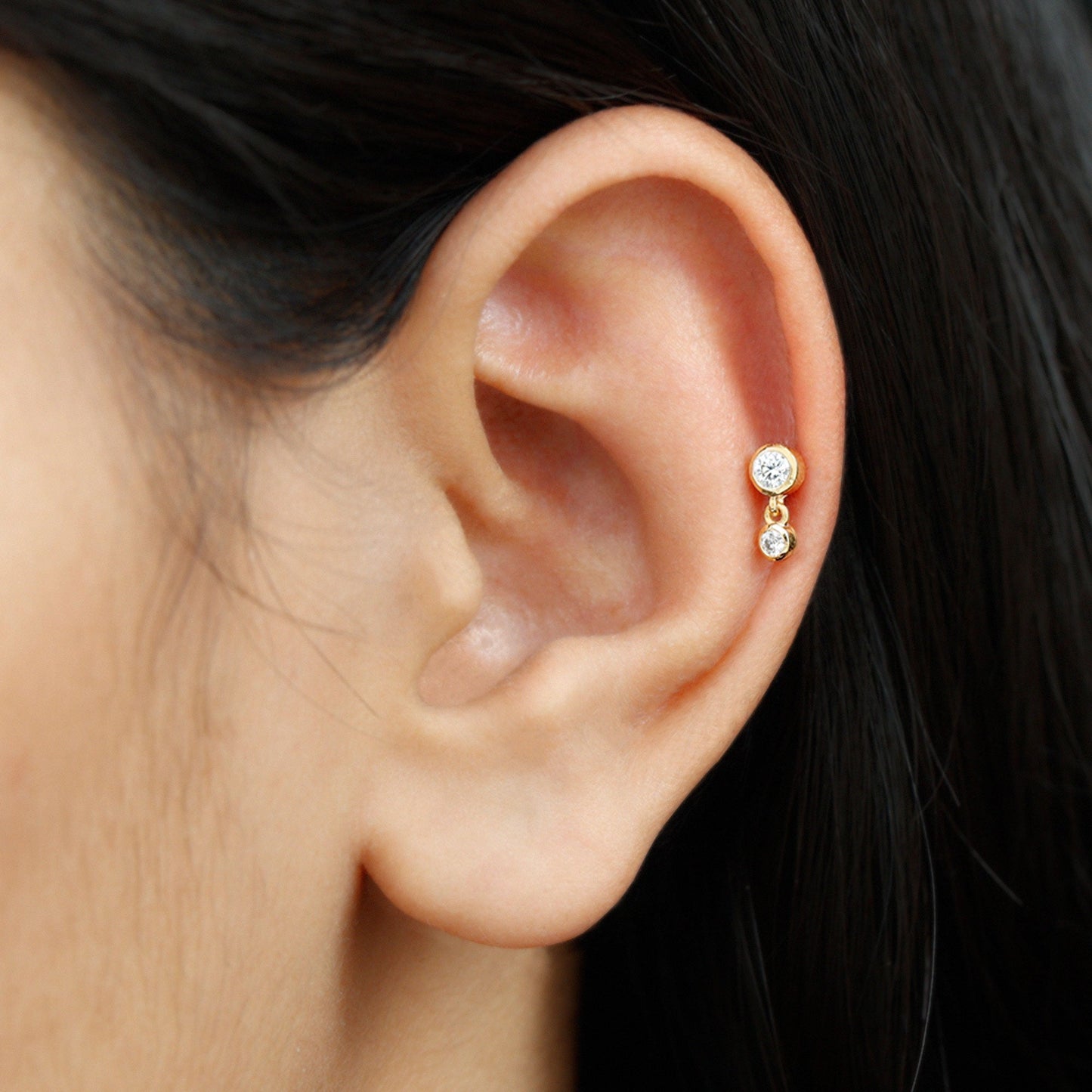 Bezel Set Round Moissanite Helix Drop Earring