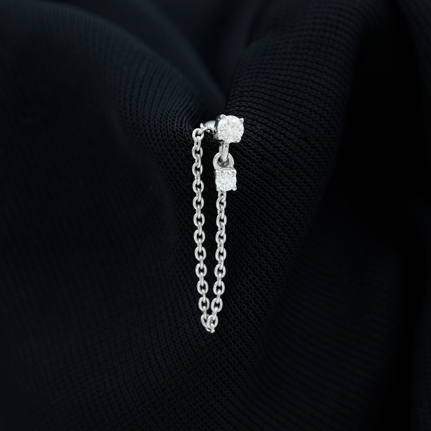 Round Moissanite Chain Drop Earring for Cartilage Piercing