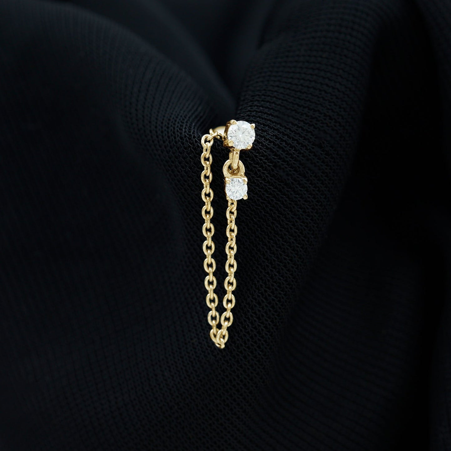 Round Moissanite Chain Drop Earring for Cartilage Piercing