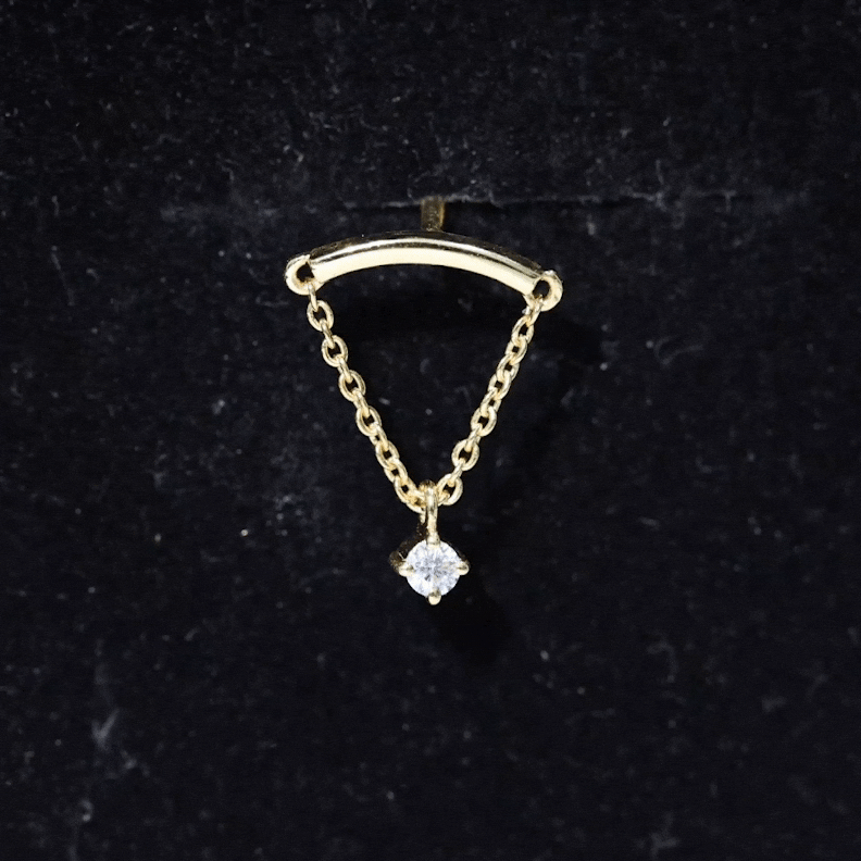 Curved Bar and Moissanite Chain Earring for Helix Piercing