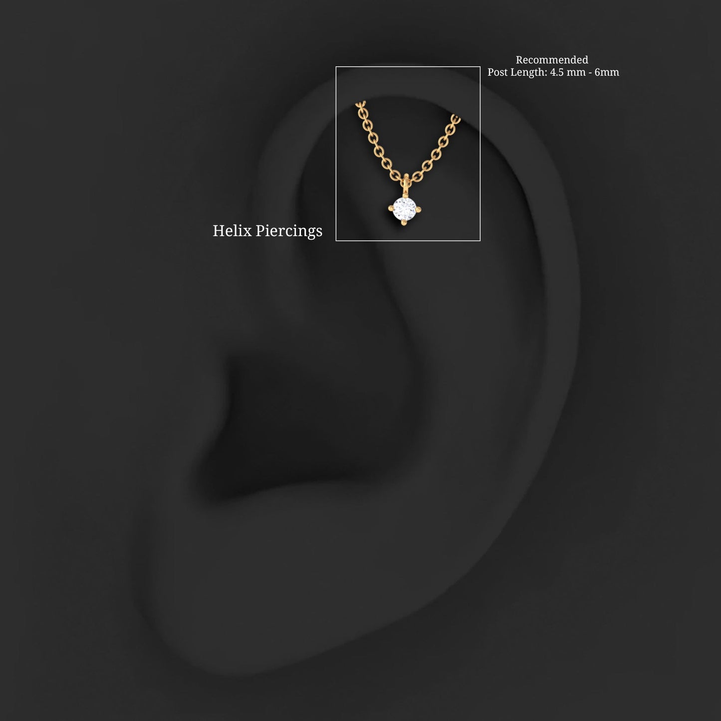 Curved Bar and Moissanite Chain Earring for Helix Piercing