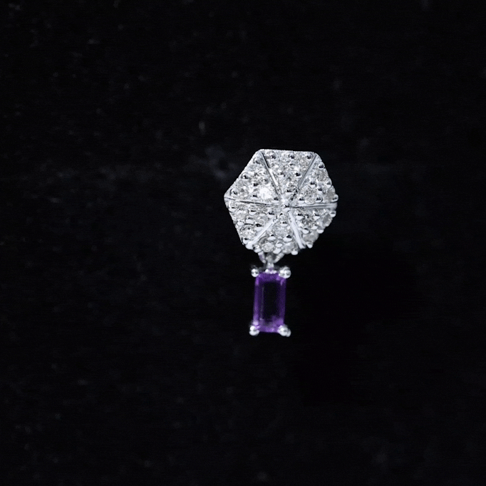 Baguette Amethyst Cartilage Drop Earring with Diamond