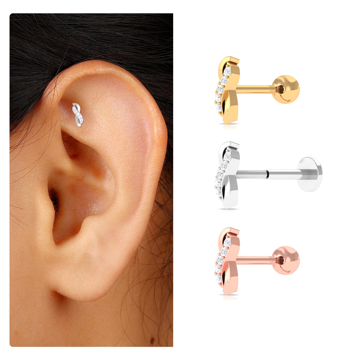 Real Diamond Infinity Tragus Earring for Women
