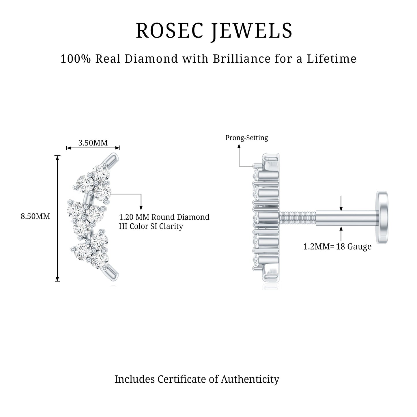 Natural Round Diamond Cluster Curved Helix Earring