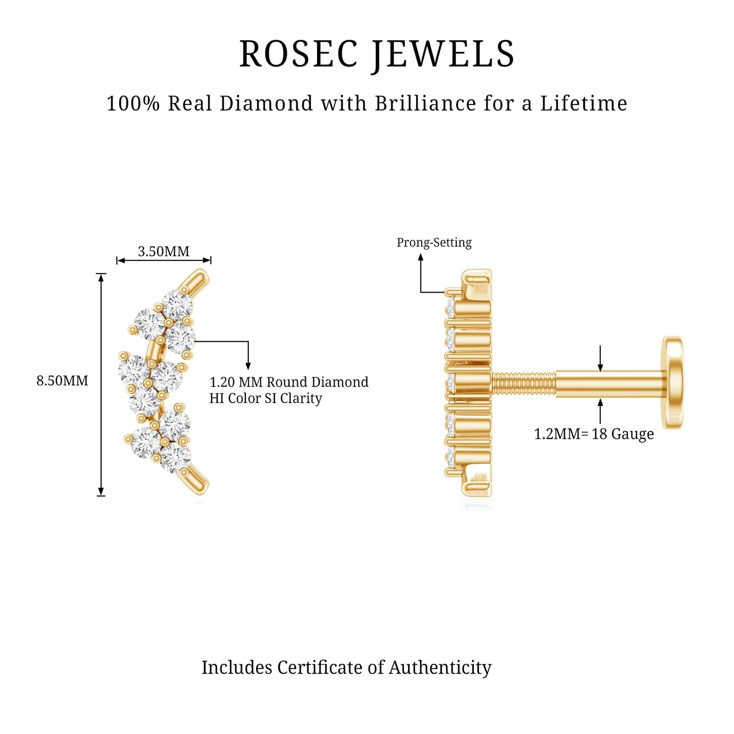 Natural Round Diamond Cluster Curved Helix Earring
