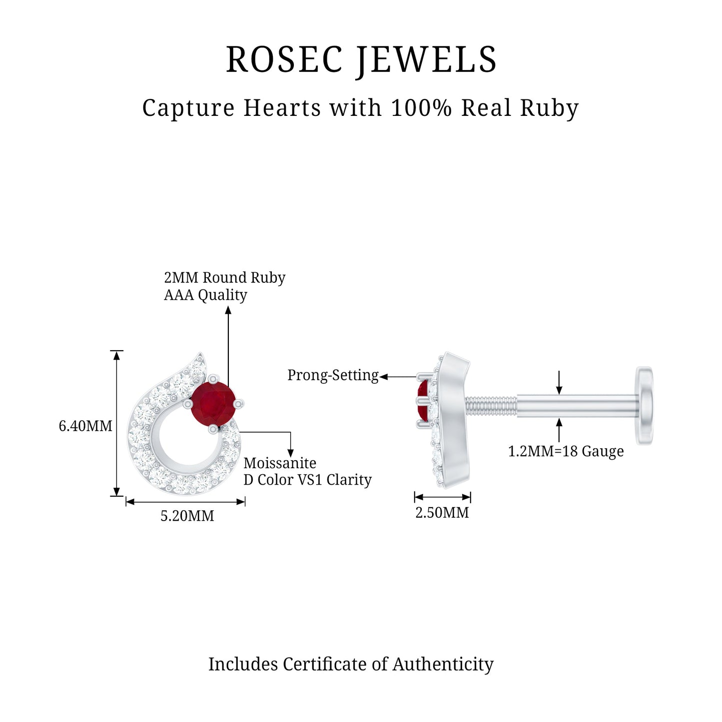 Round Ruby and Diamond Circle Helix Earring