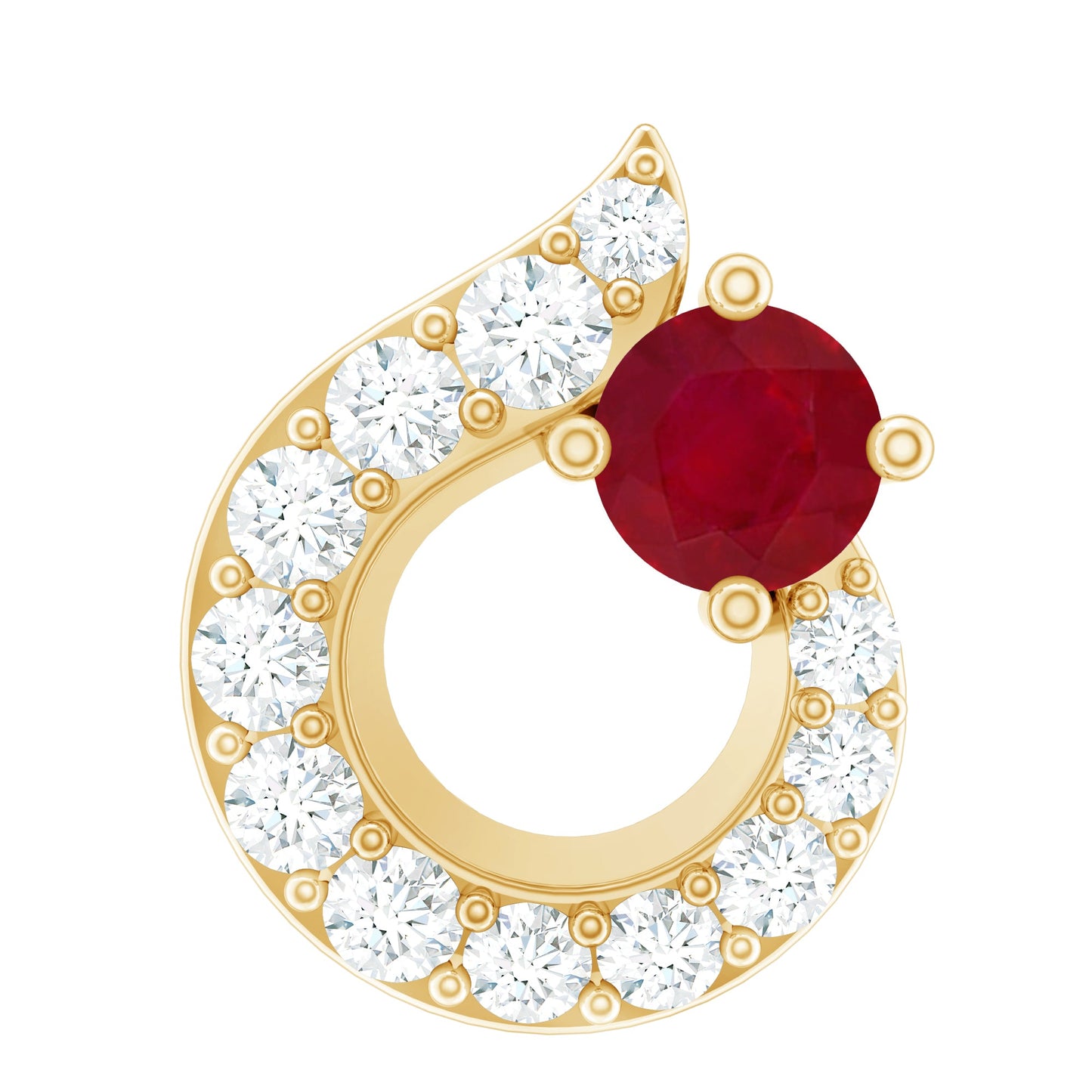 Round Ruby and Diamond Circle Helix Earring
