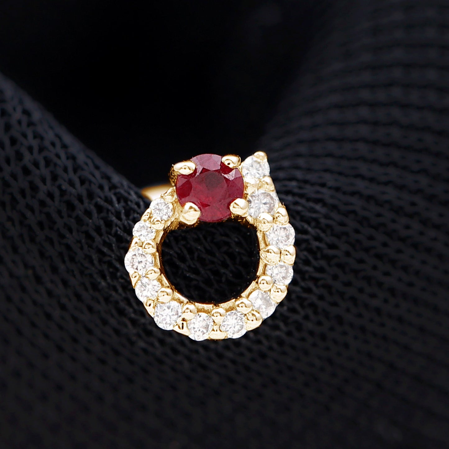 Round Ruby and Diamond Circle Helix Earring