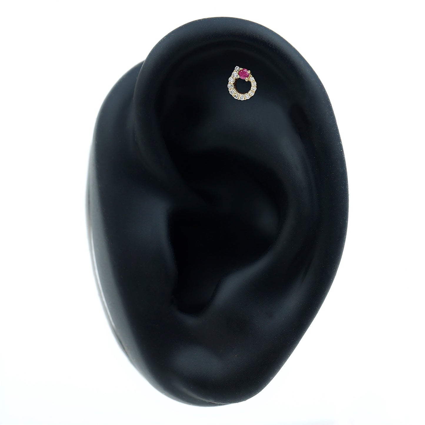 Round Ruby and Diamond Circle Helix Earring