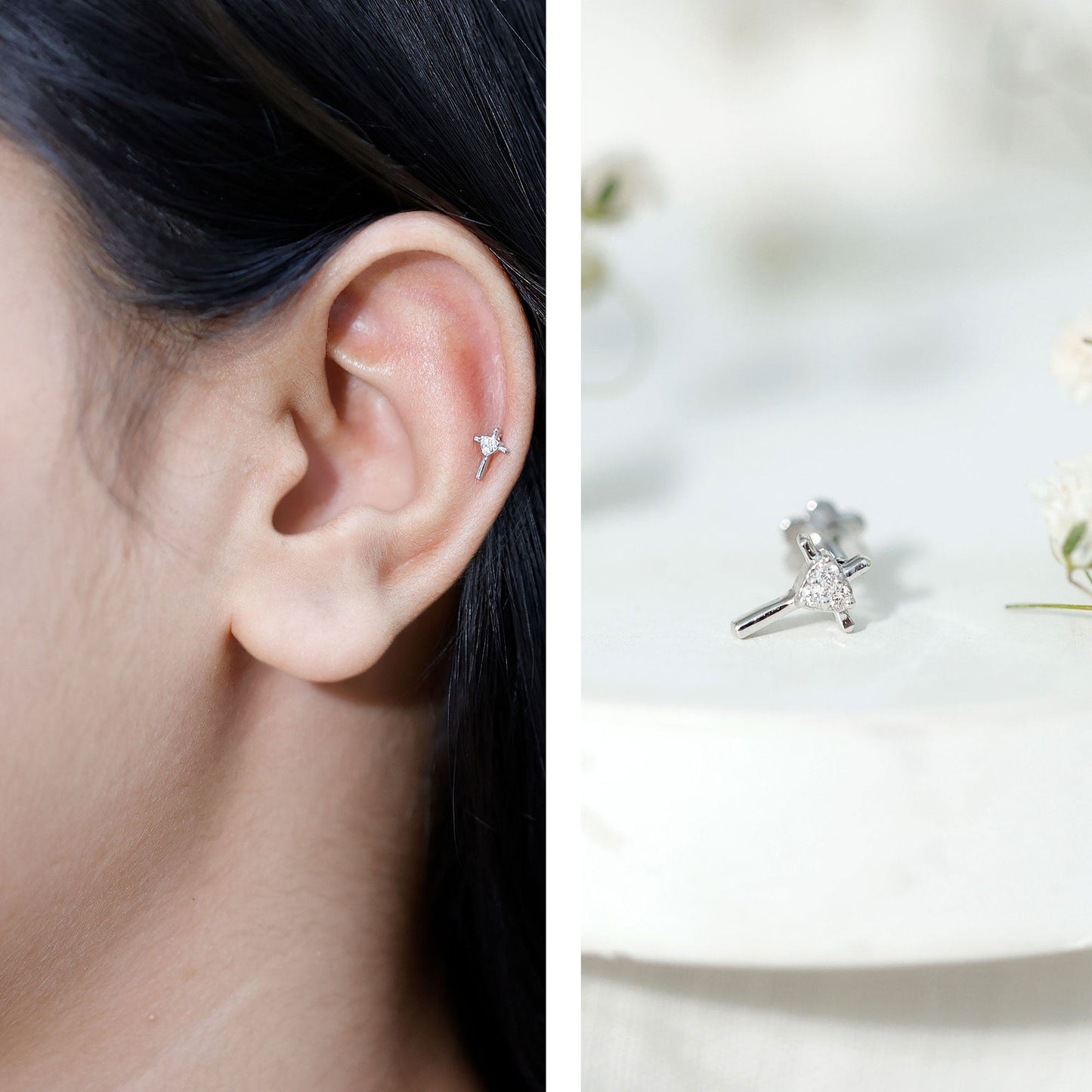 Round Natural Diamond Cross Helix Earring