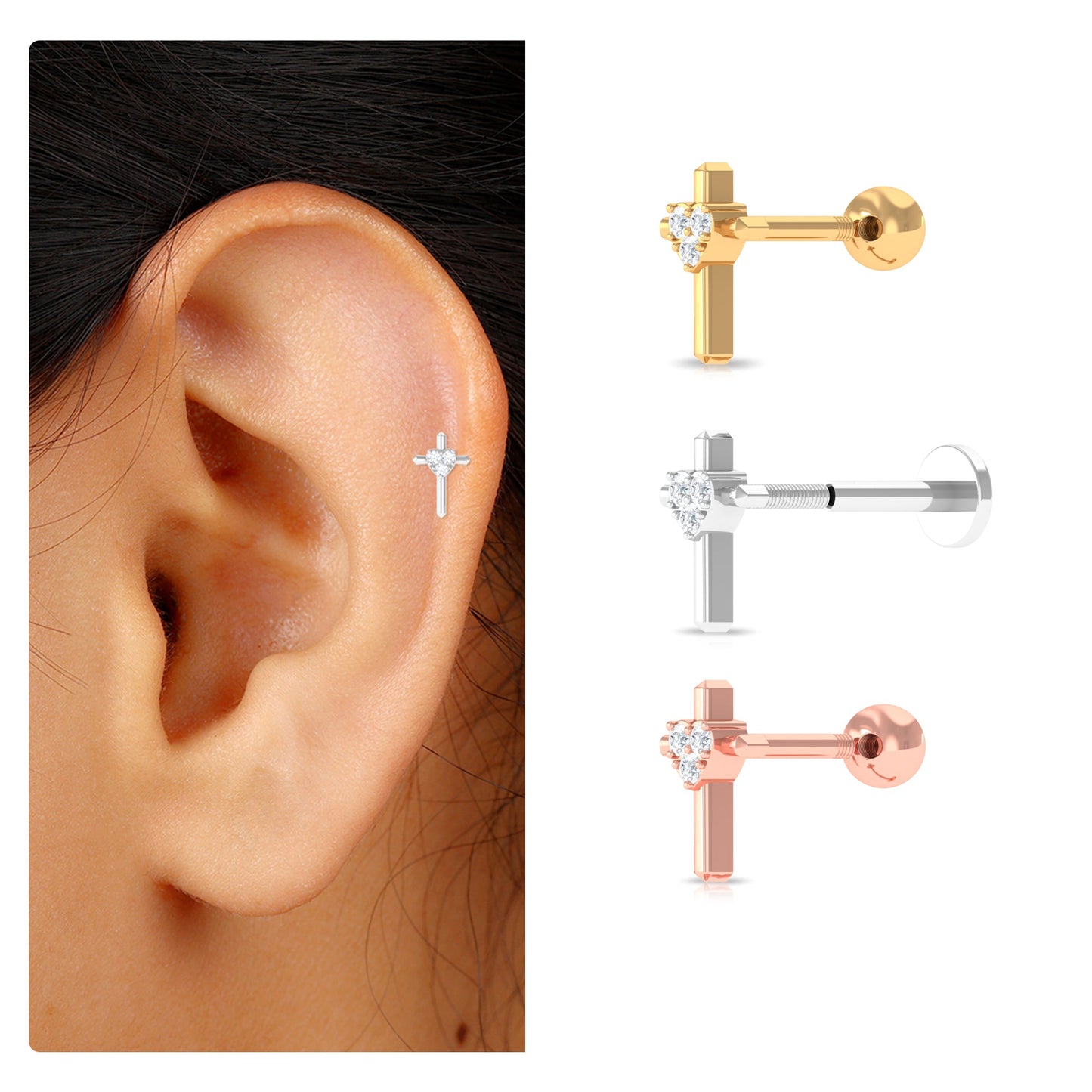 Round Natural Diamond Cross Helix Earring