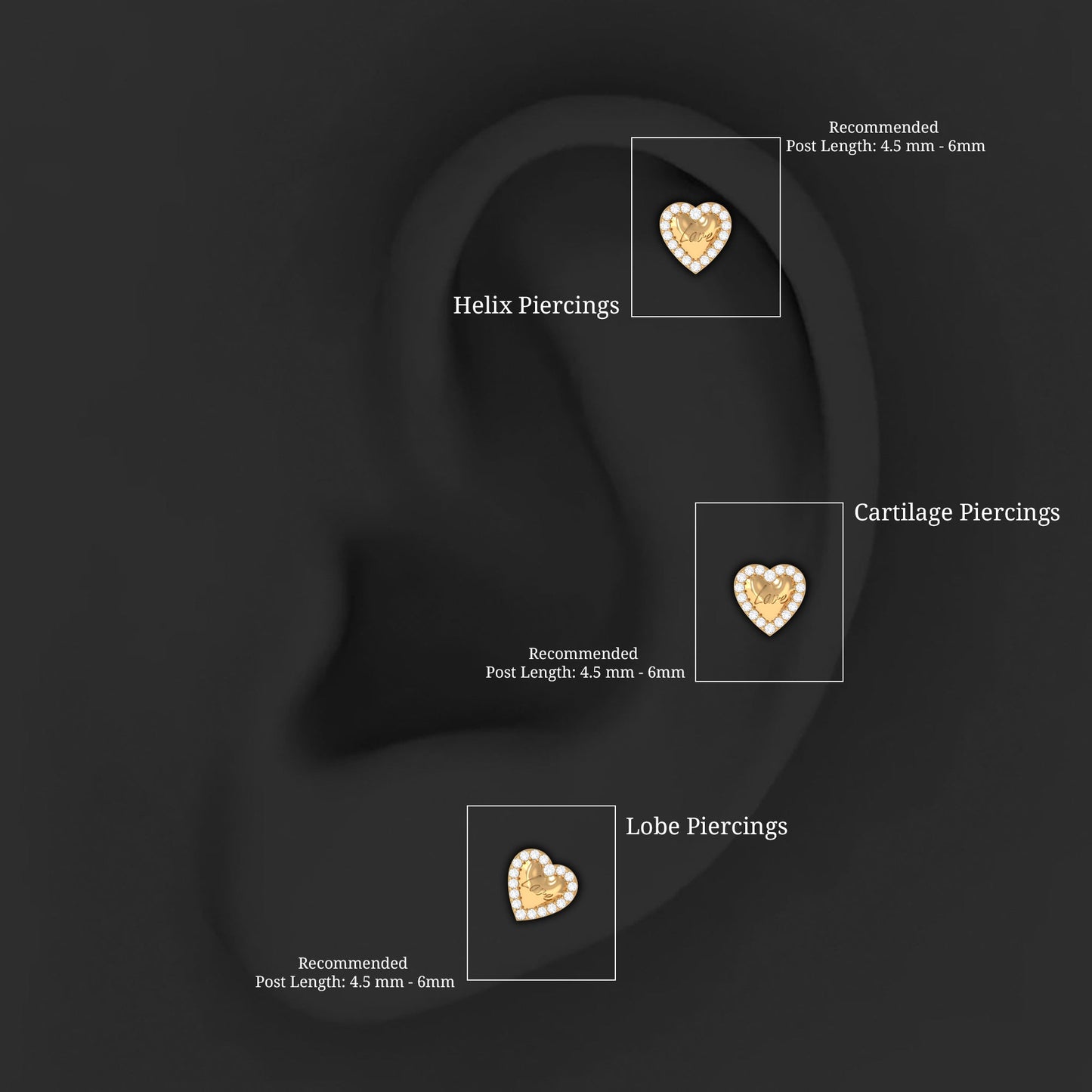 Certified Moissanite Love Heart Earring for Helix Piercing