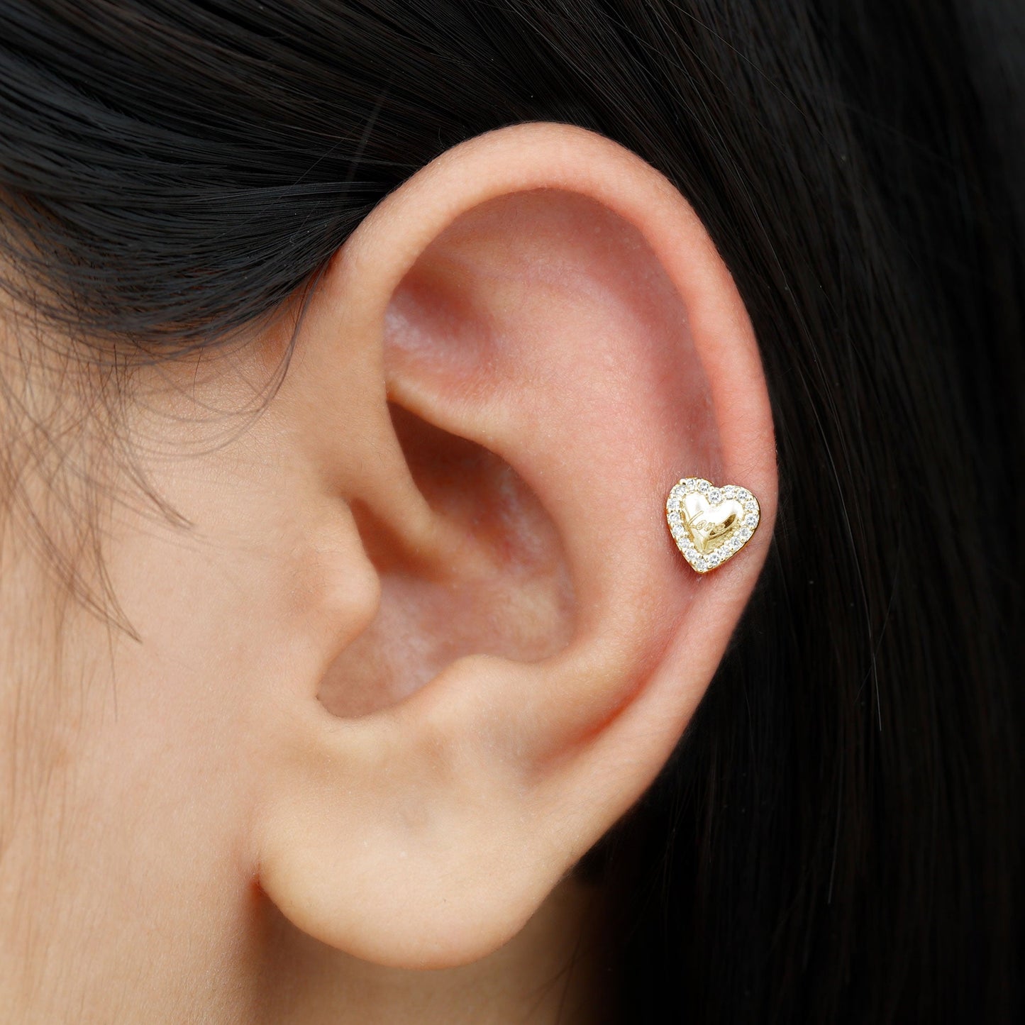 Certified Moissanite Love Heart Earring for Helix Piercing