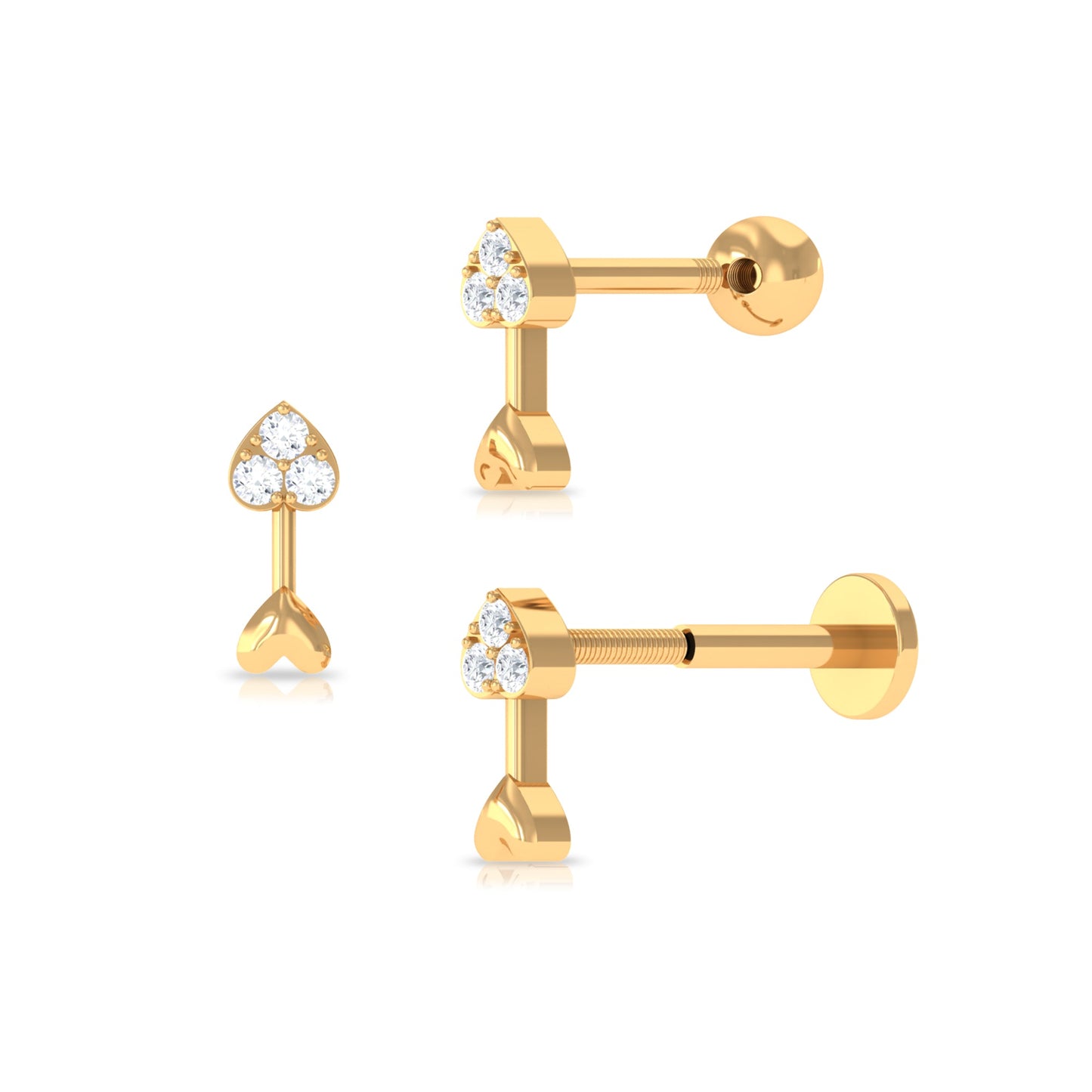 Genuine Diamond Heart Arrow Earring for Helix Piercing