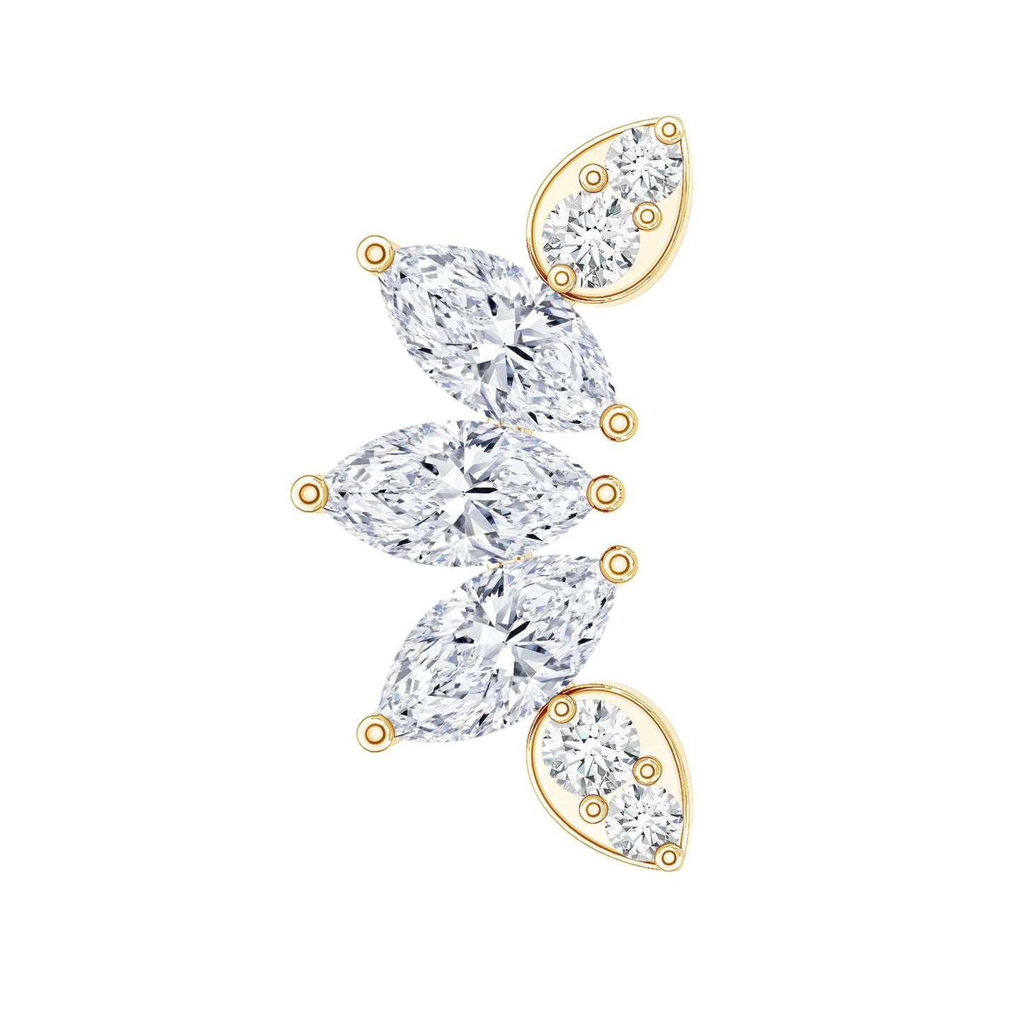 Marquise and Round Cut Moissanite Curved Leaf Helix Earring