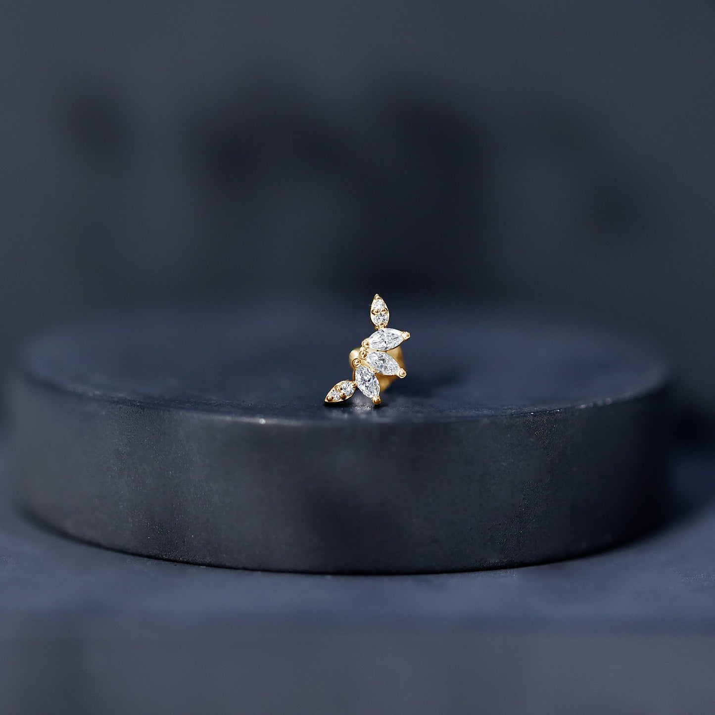 Marquise and Round Cut Moissanite Curved Leaf Helix Earring